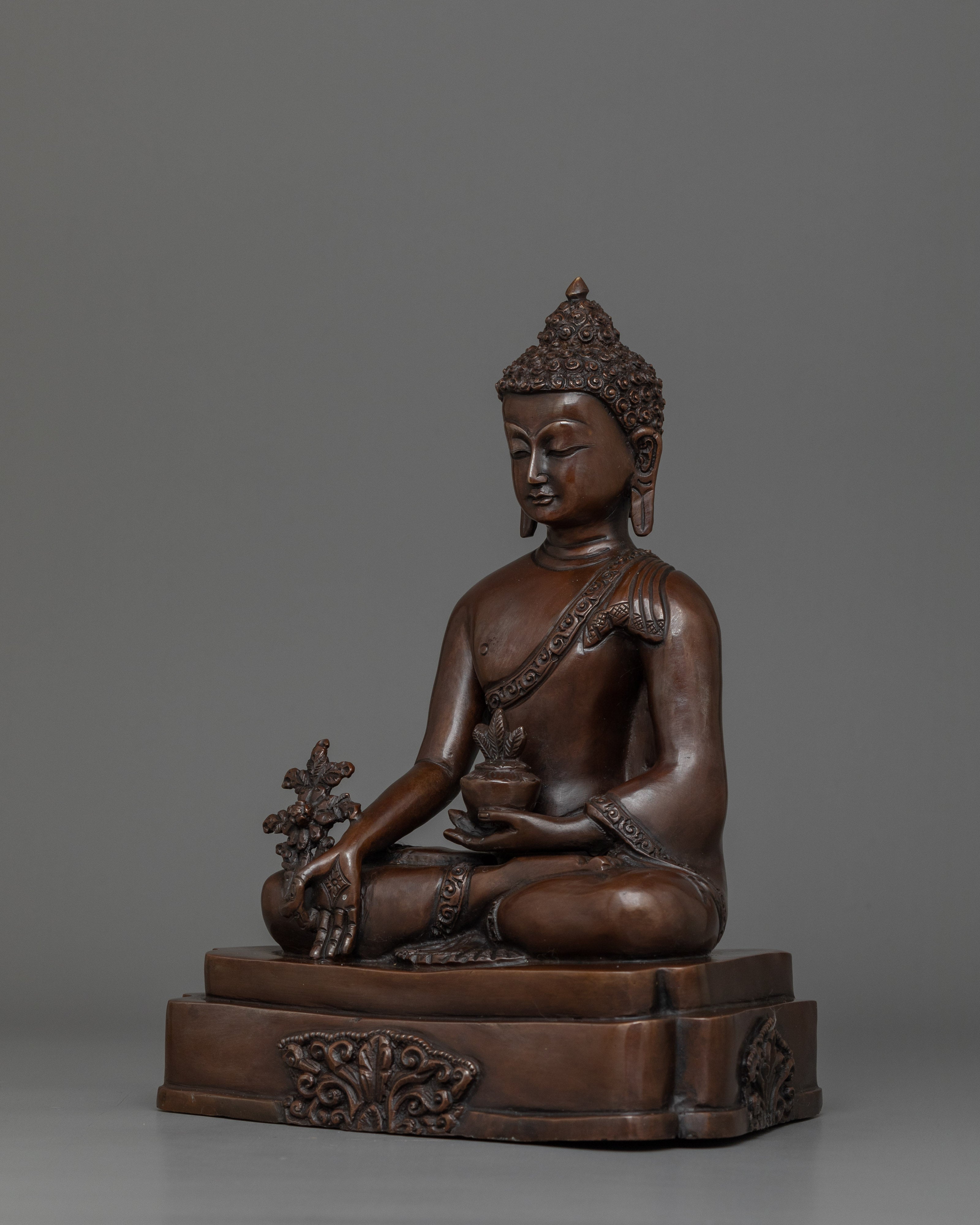 Medicine Buddha with Oxidized Copper Body Statue | A Divine Healer