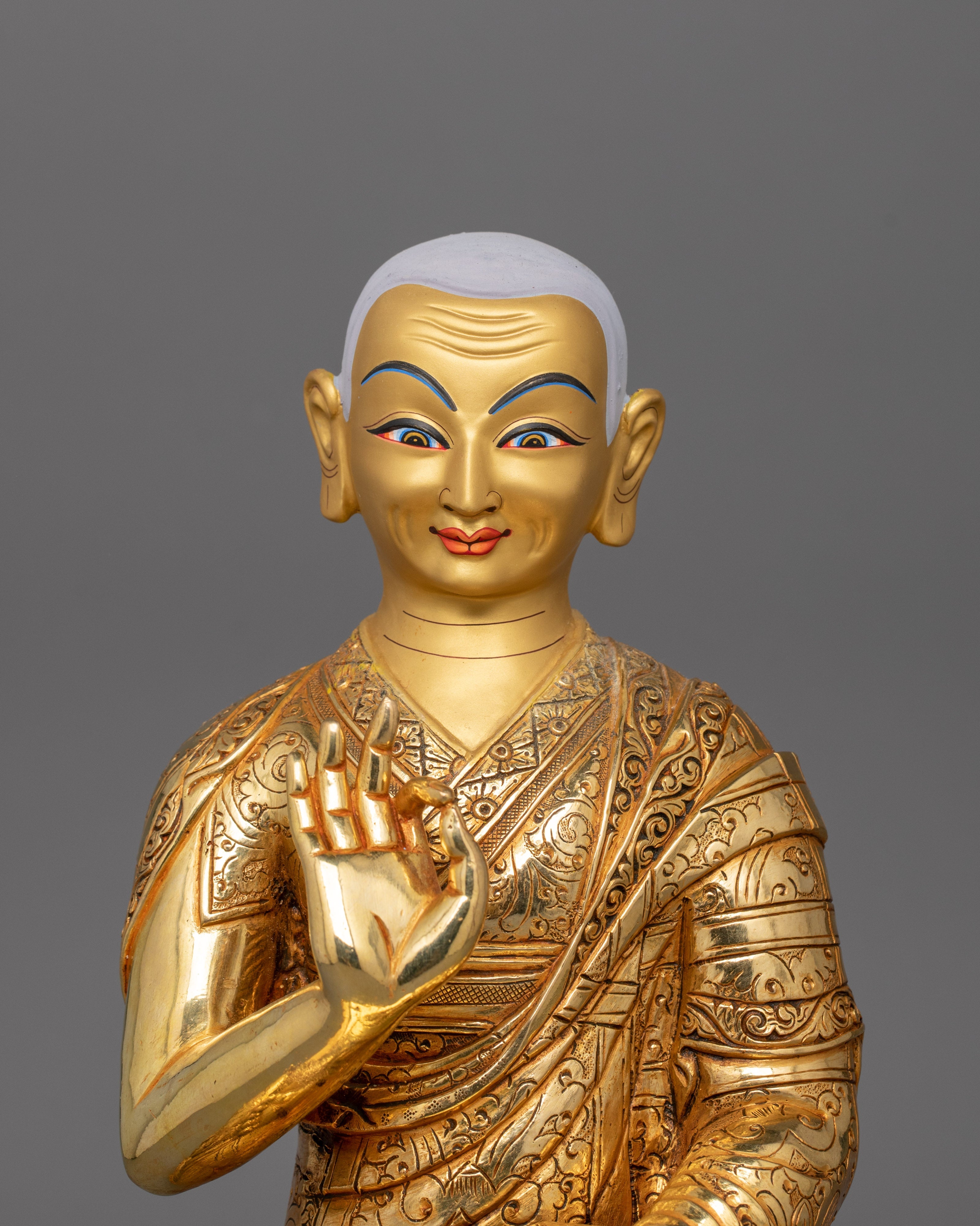 Handmade Tibetan Spiritual Tsongkhapa Set Statue | The Founder of Gelug Tradition