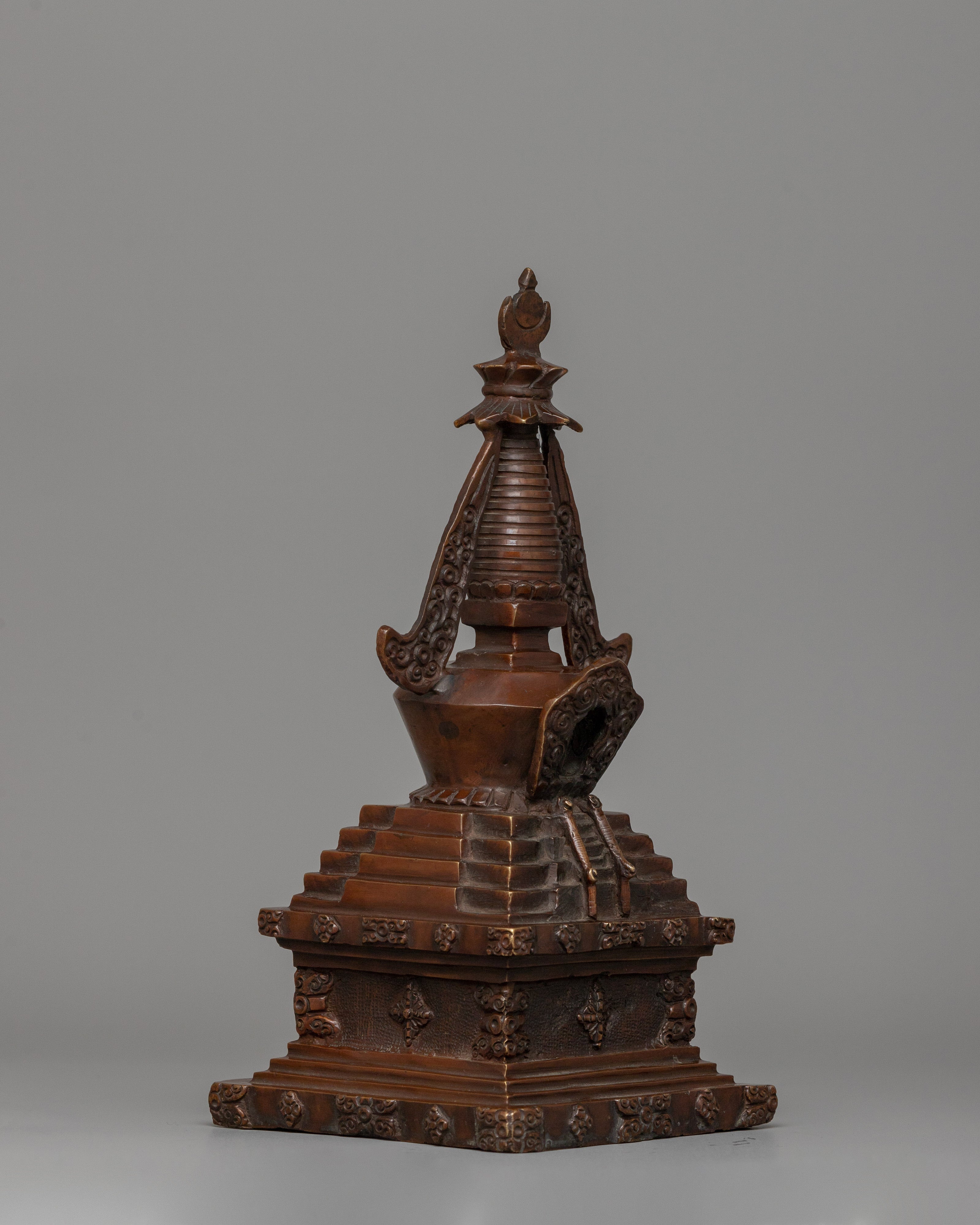 Buddhist Oxidized Copper Stupa | Handmade Buddhist Symbol for Ritual and Decorative Use
