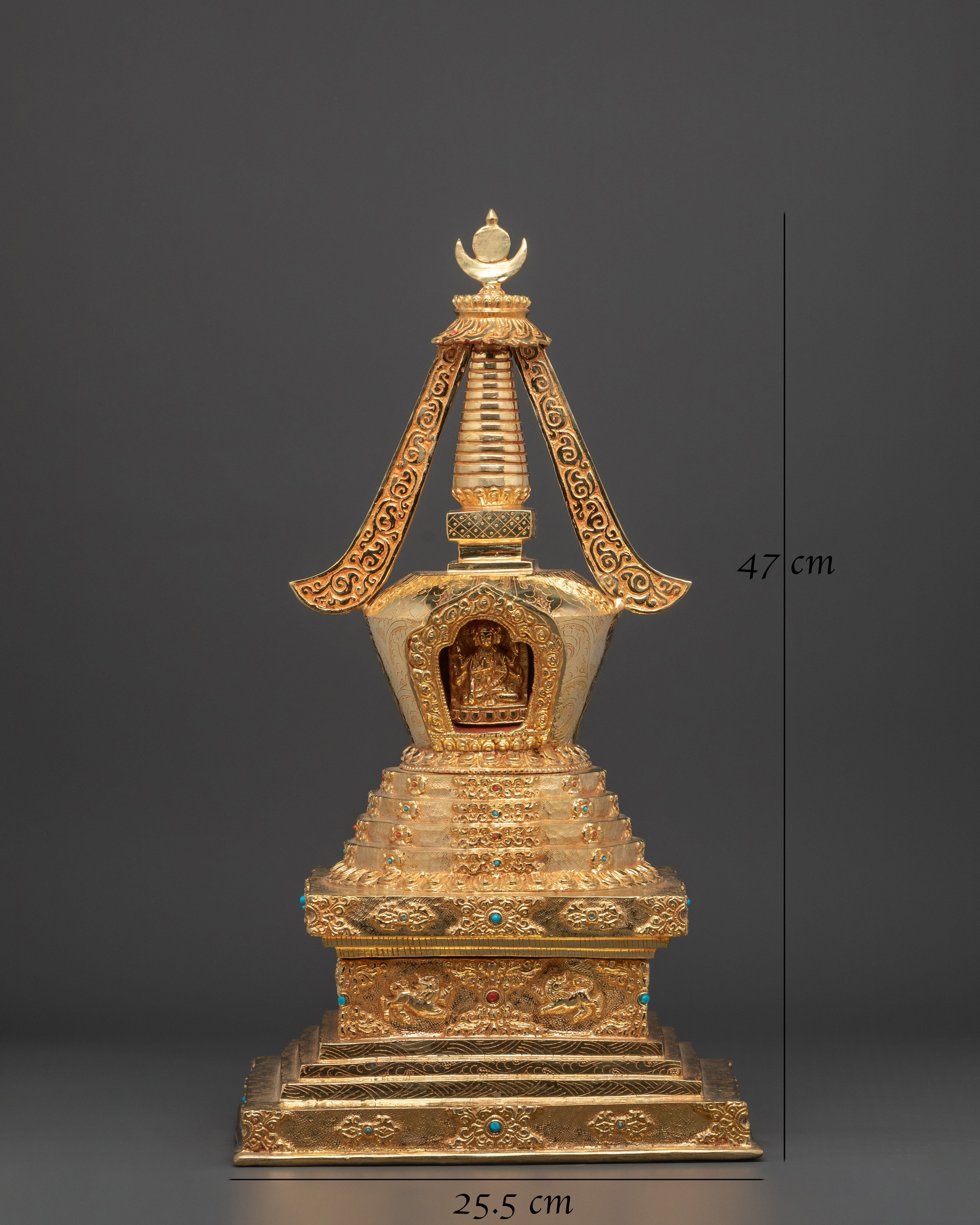 Tibetan Buddhist Stupa Sculpture | Gold Plated Copper Chorten