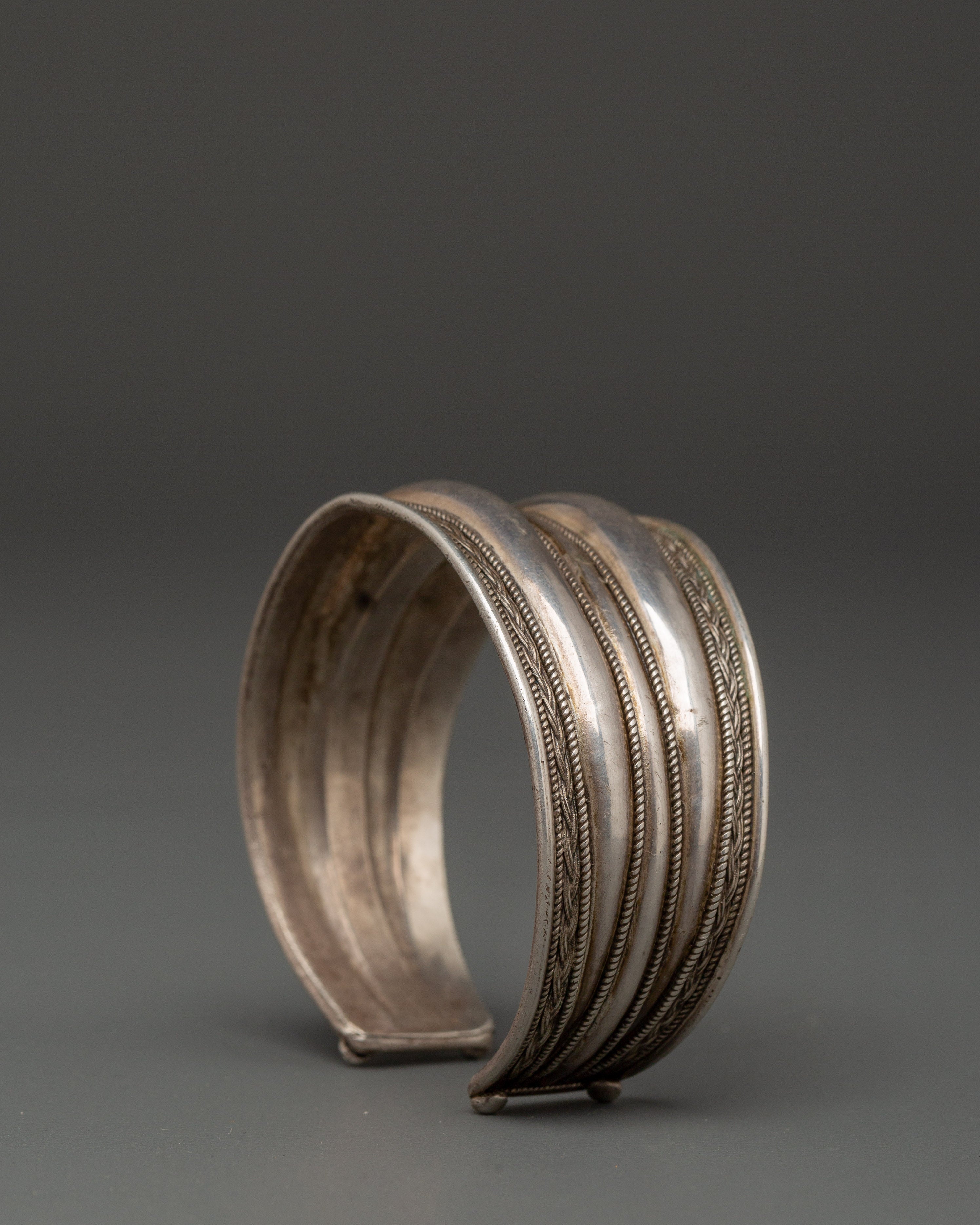 Sterling Silver Tibetan Cuff Bracelet | Handmade Himalayan Jewelry