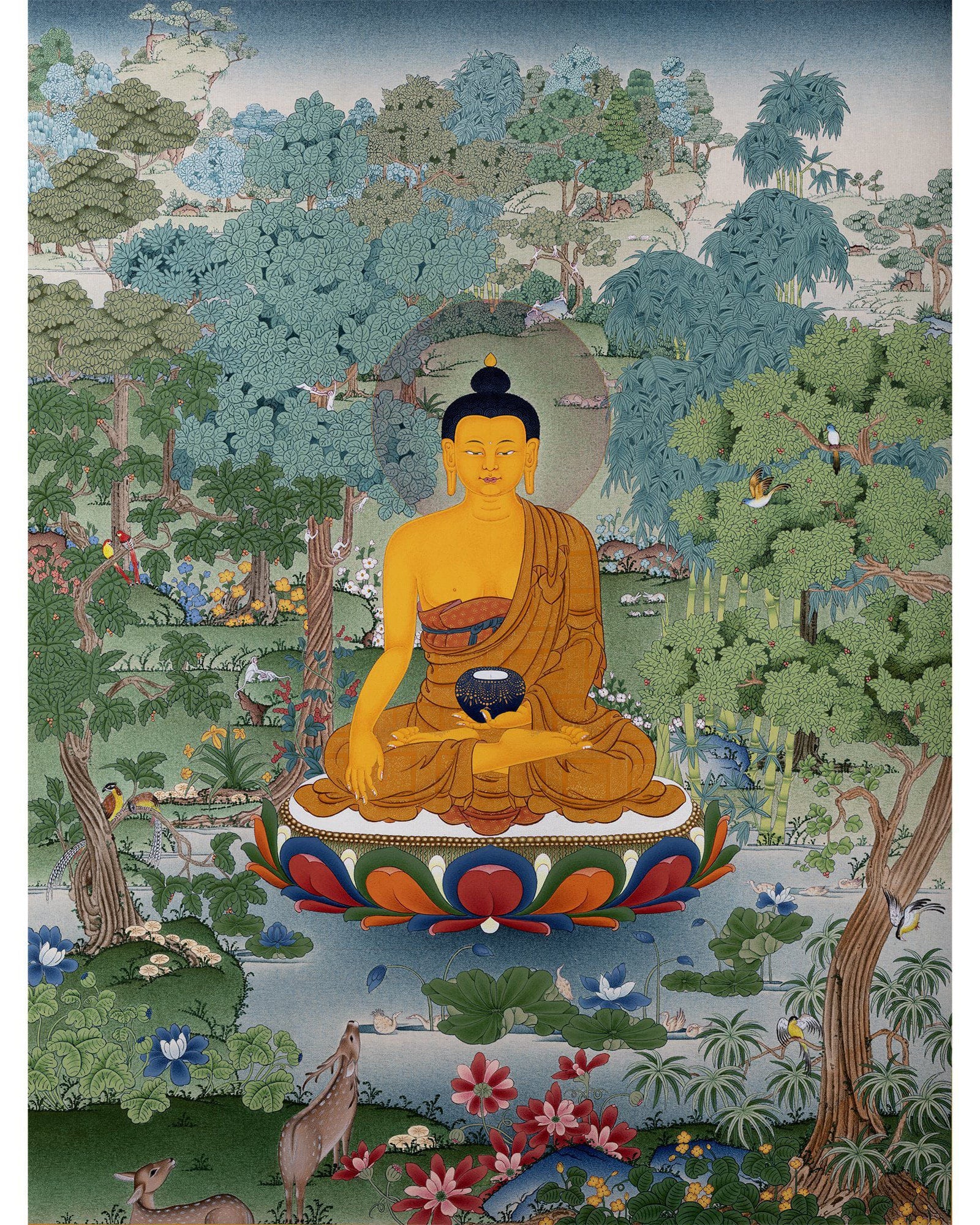 Shakyamuni, Buddha Thangka, Tibetan Buddha Thangka in Natural Stone Color, Original Painting