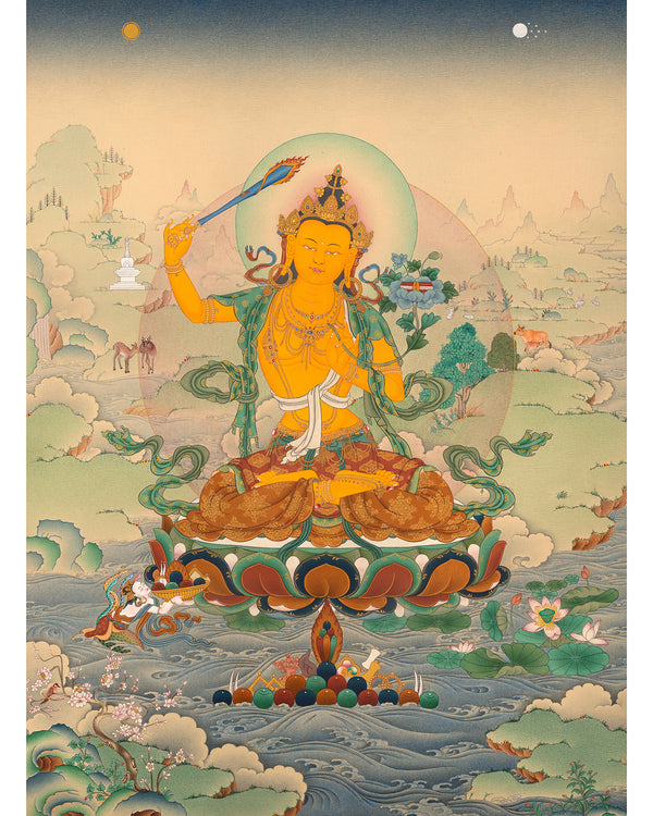 Manjushri Bodhisattva Thangka |Tibetan Buddhist Art | Hand Painted Thangka