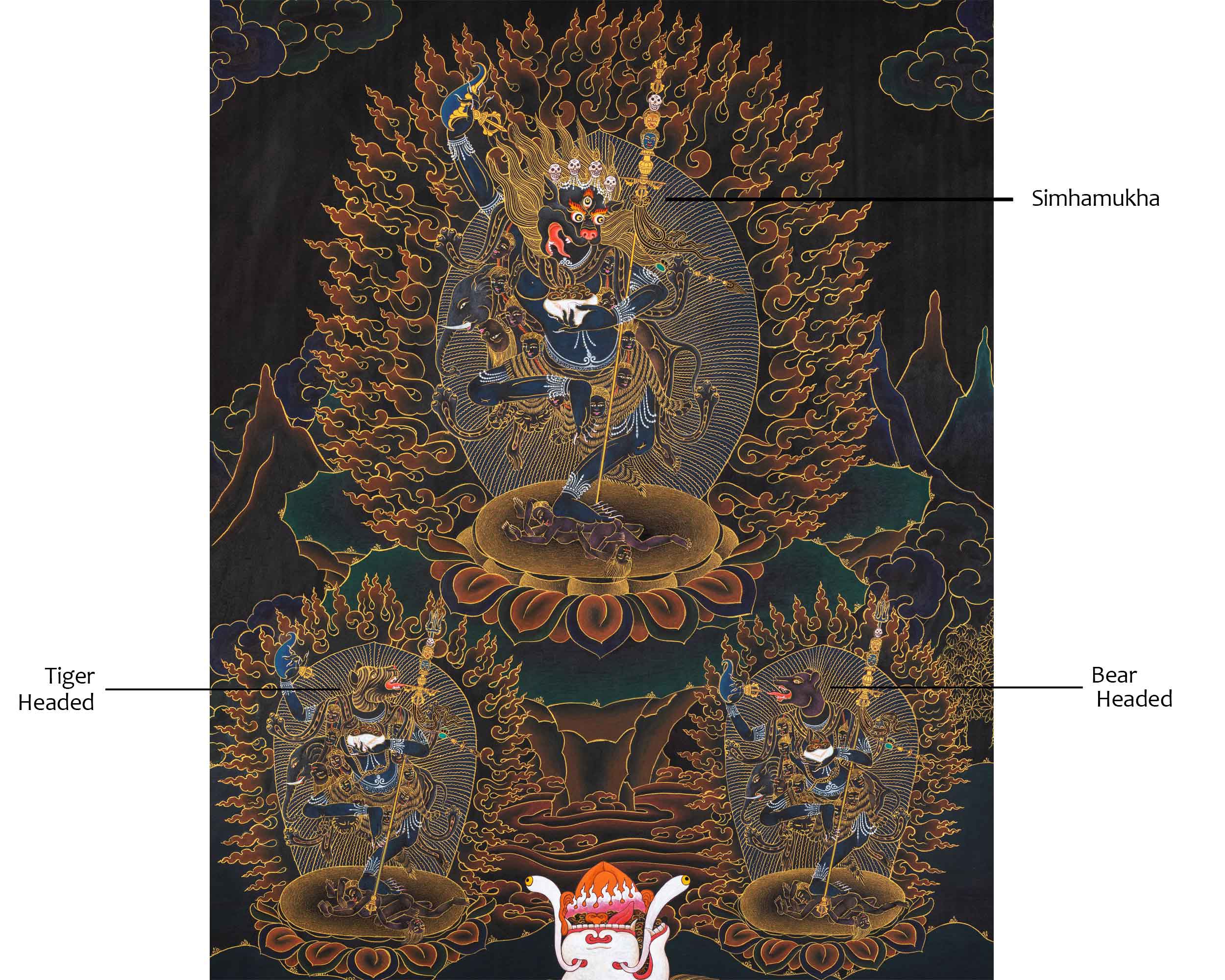 Simhamukha Thangka (Order) | Simhamukha Thangka | Black And Gold