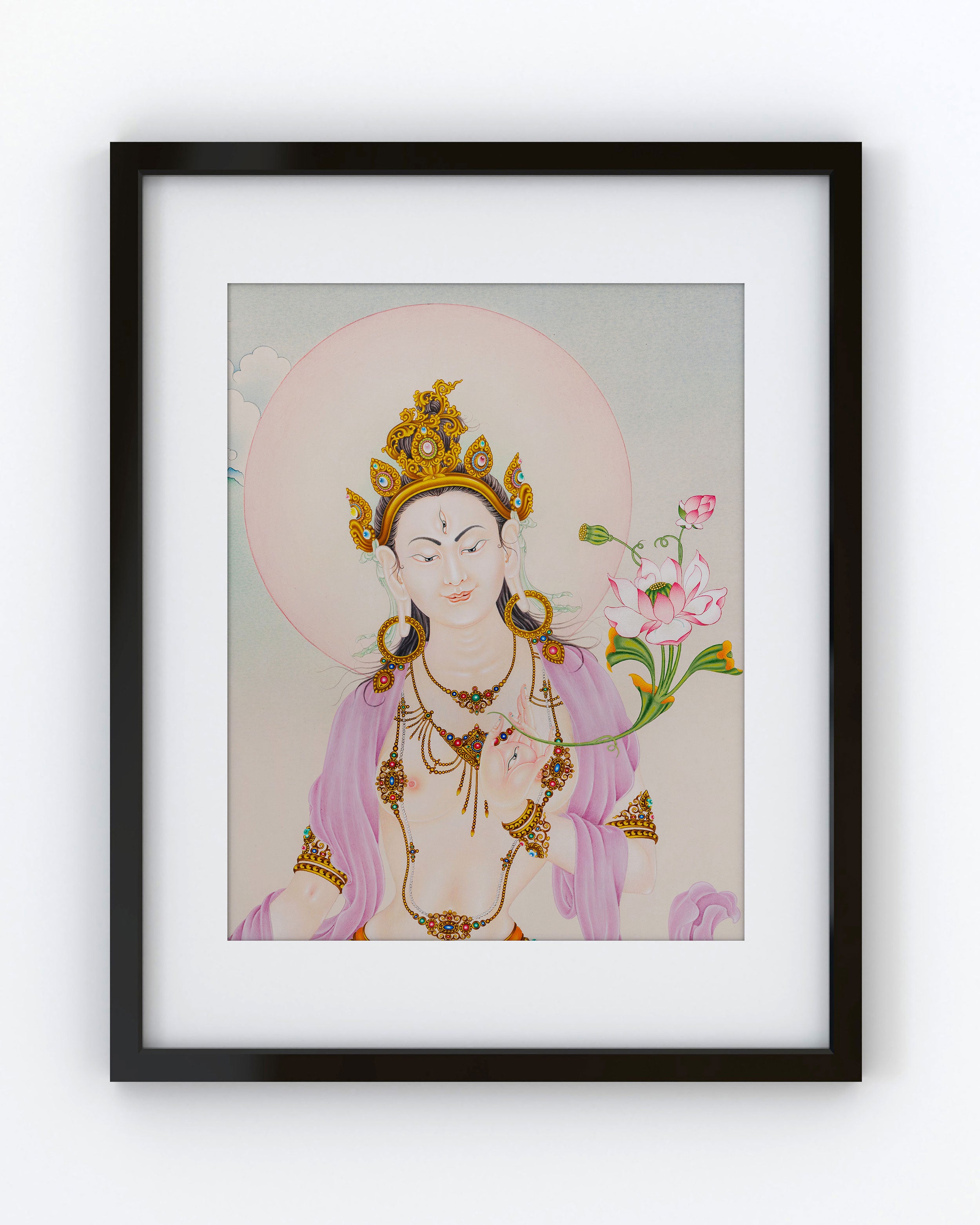 Karma Gardi's Masterpiece Goddess White Tara Portrait | Artistic Elegance in Giclee Canvas