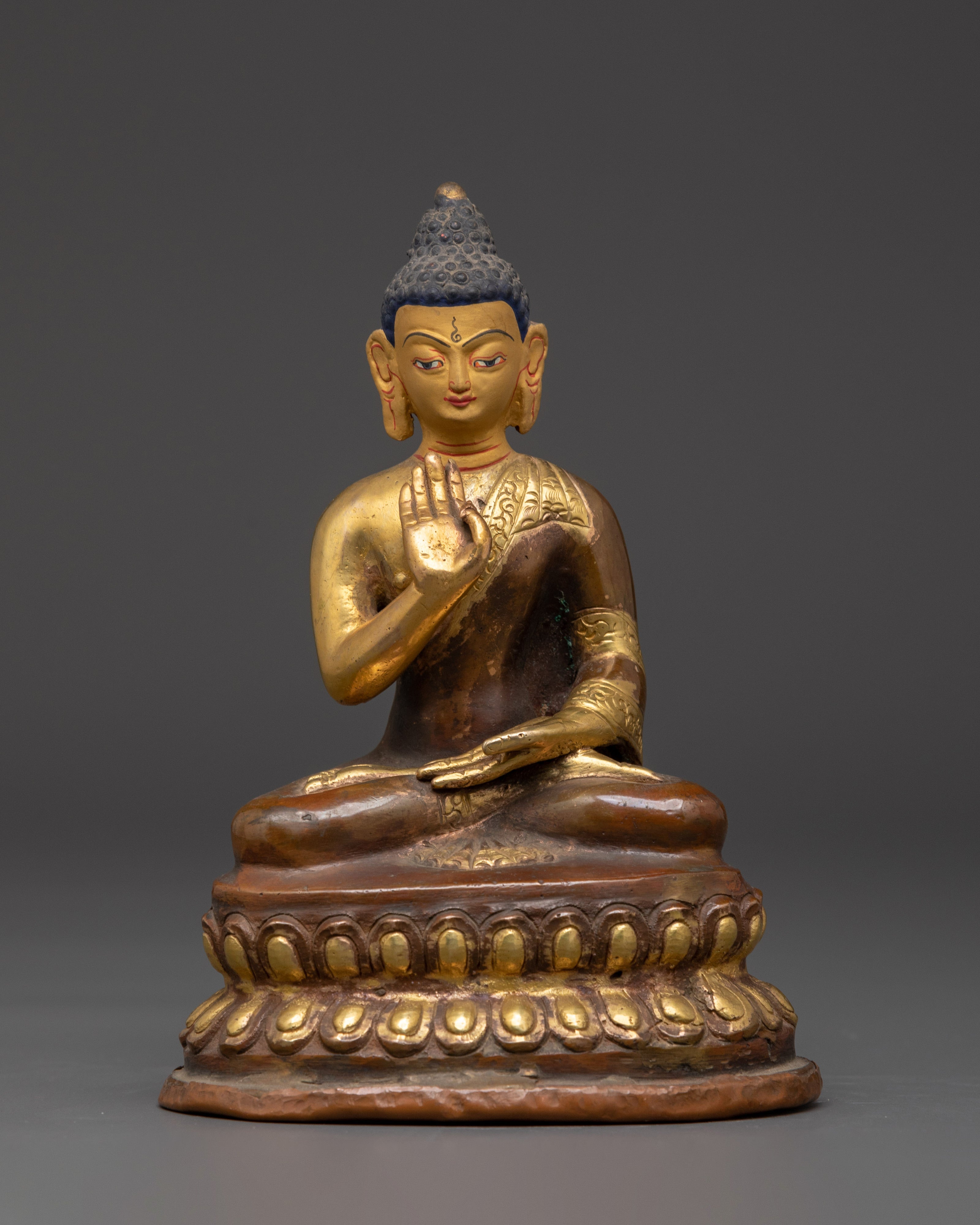 Set of Five Brass Buddha Statues | Gold Plated Oxidized Copper