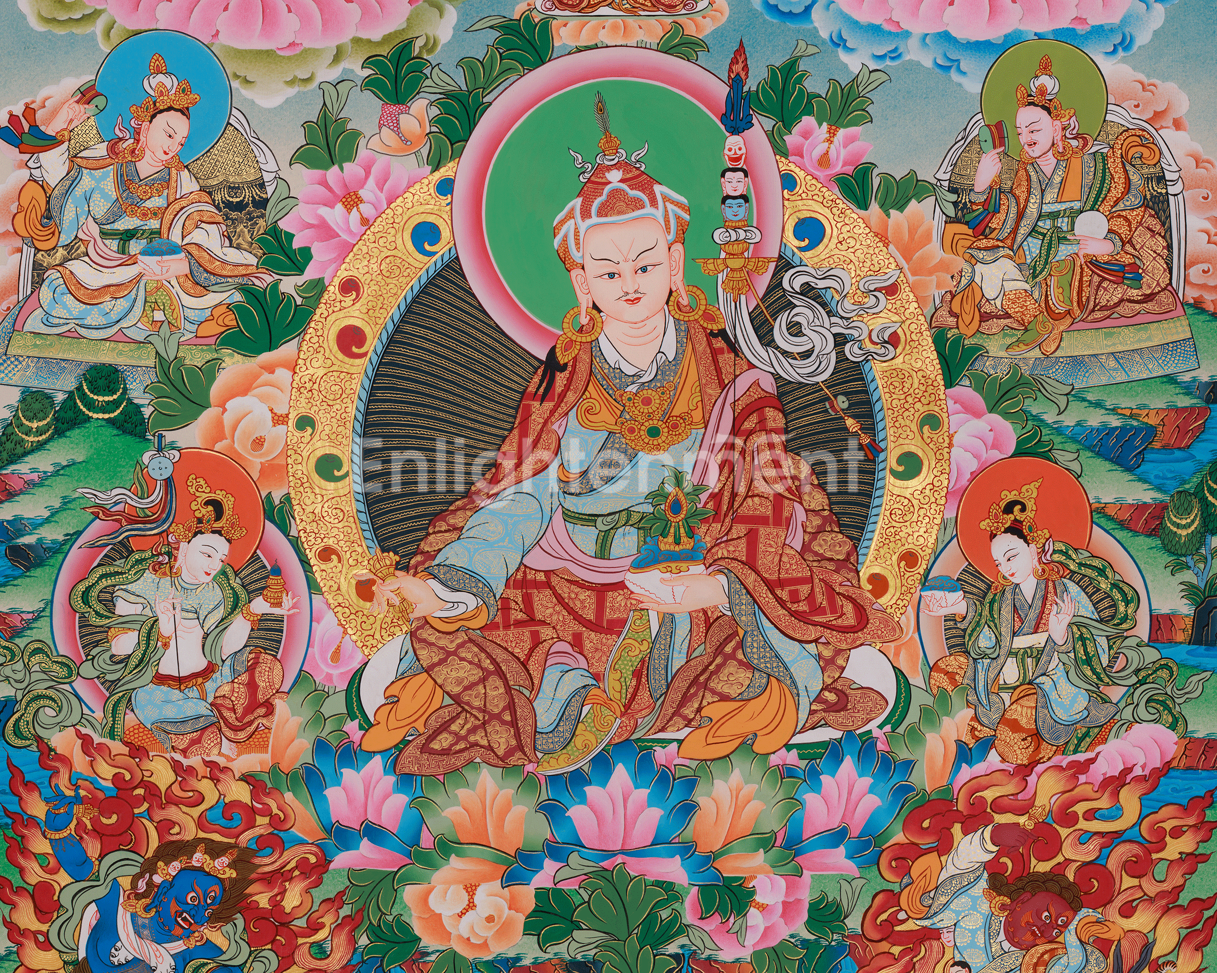 Precious Guru Rinpoche Thangka | Tibetan Buddhist Altar | Lotus Born Master