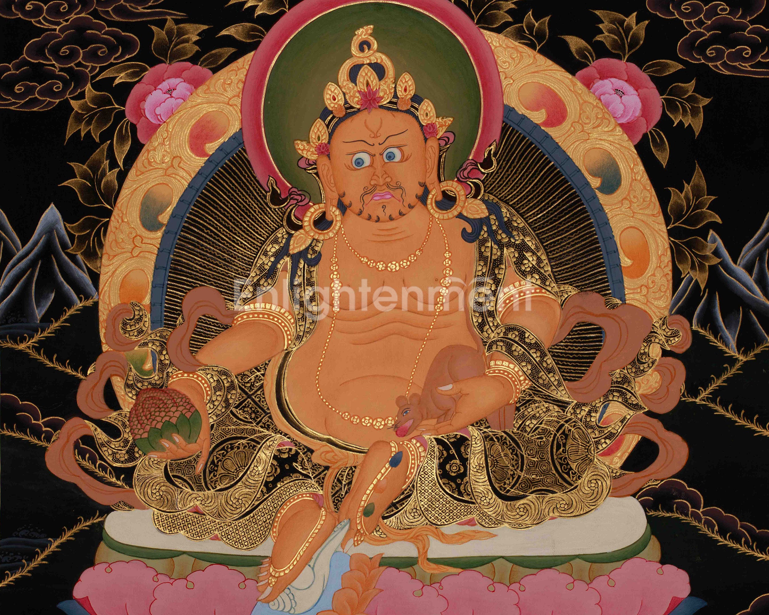 Dzambhala Prosperity Thangka | Hand Painted Buddhist Wealth Deity Art