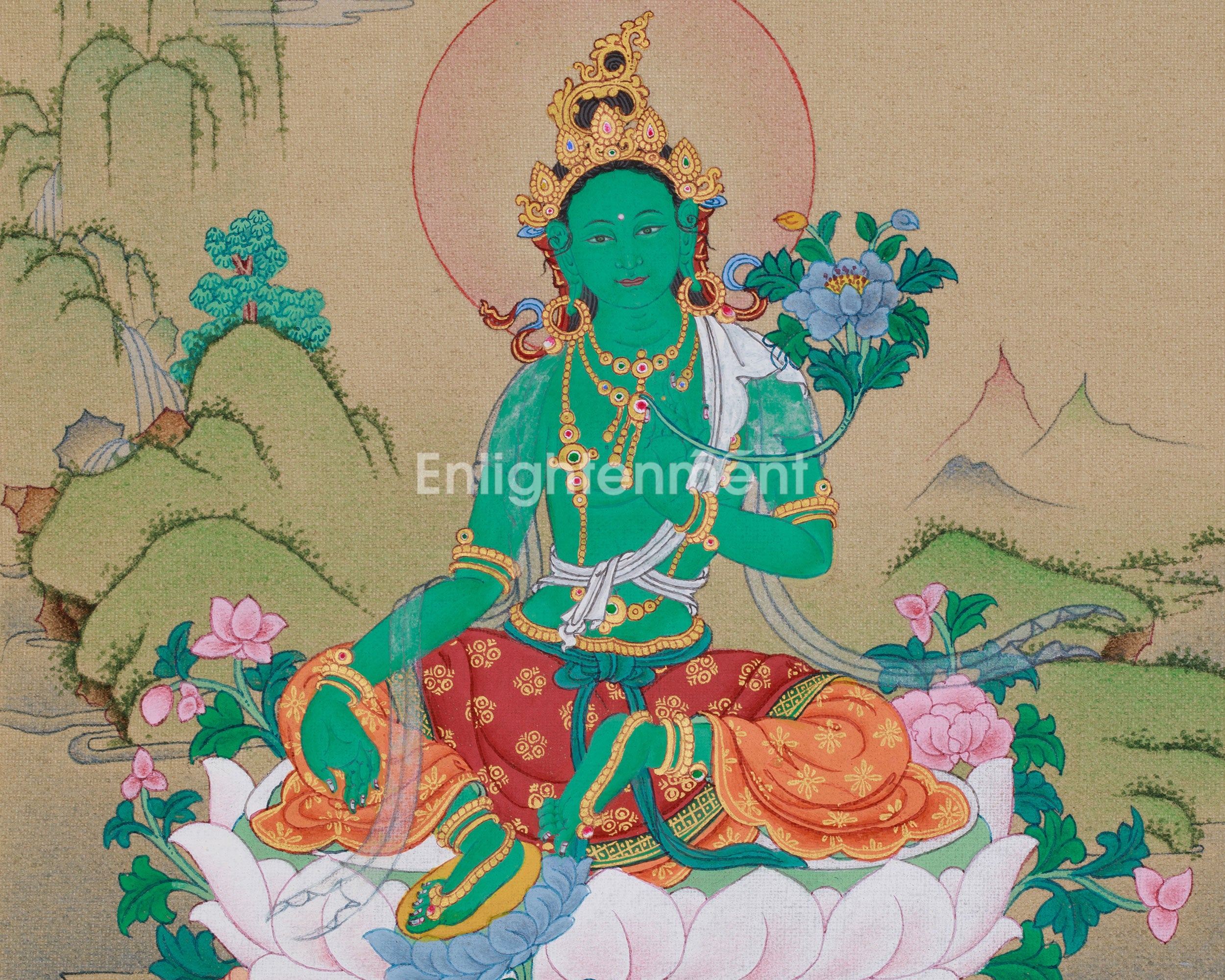 Bodhisattva Green Tara Painting | Compassionate Goddess of Healing and Protection