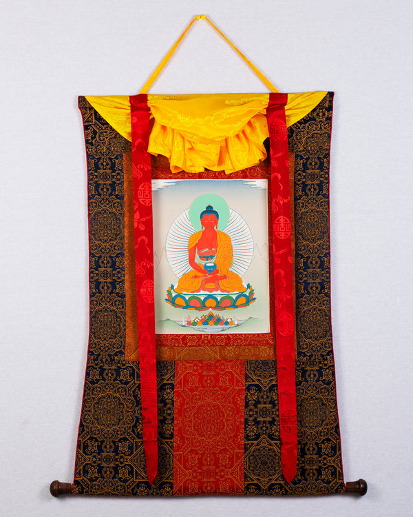 Amitabha Buddha Thangka | Himalayan Buddhist Painting (with Brocade)