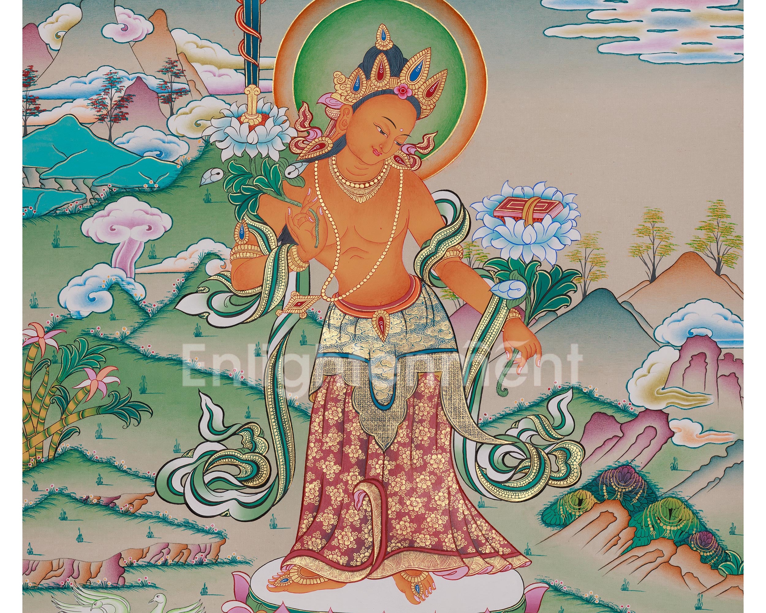 Standing Manjushri Thangka | Sacred Himalayan Wisdom Deity