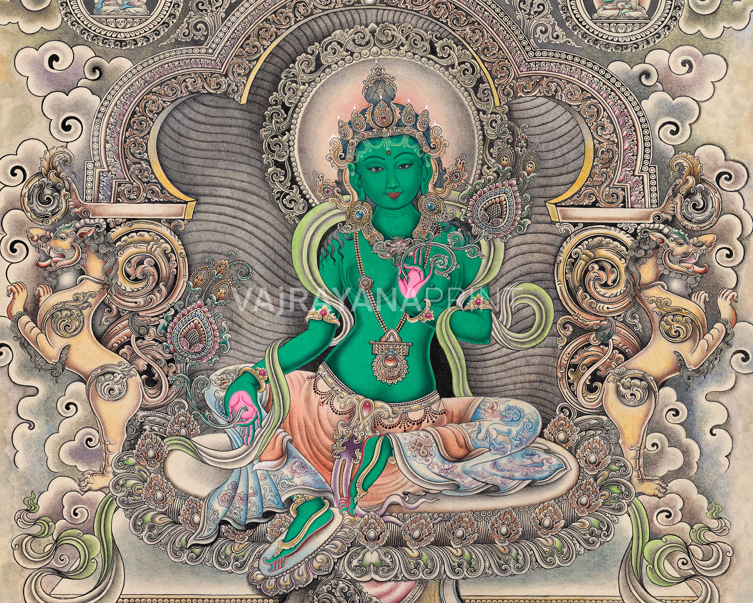 Embrace The Blessing With Green Tara Canvas Print | Tibetan Buddhist Art