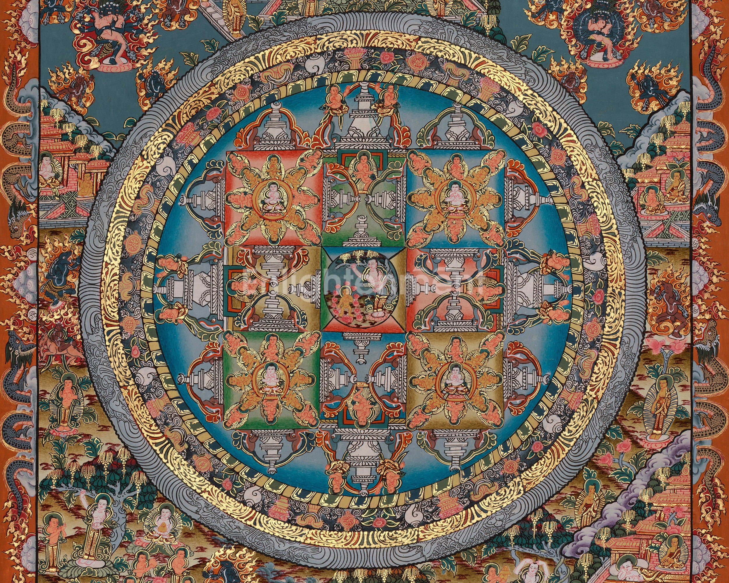 Sacred Mandala Artwork | Hand Painted Buddhist Thangka | Home Decor