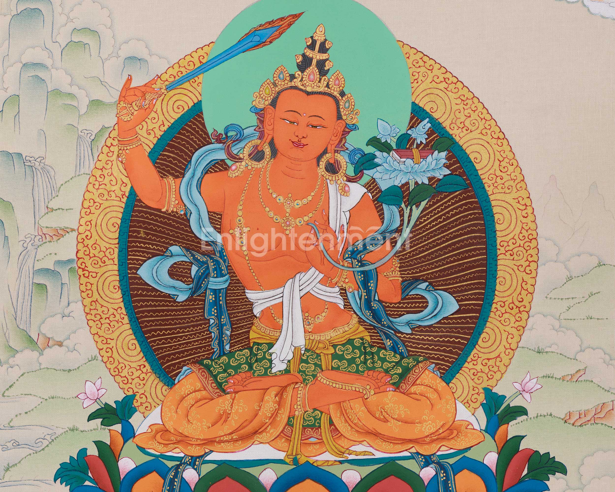 Manjushri Wisdom Deity Thangka | A Sacred Thangka of Knowledge and Enlightenment