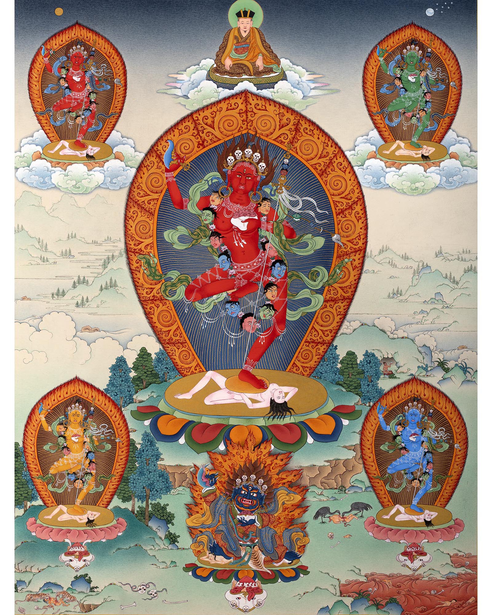 Dorje Phagmo, Vajravarahi Mandala Thangka with Four Dakini, Karma Kagyu Tradition