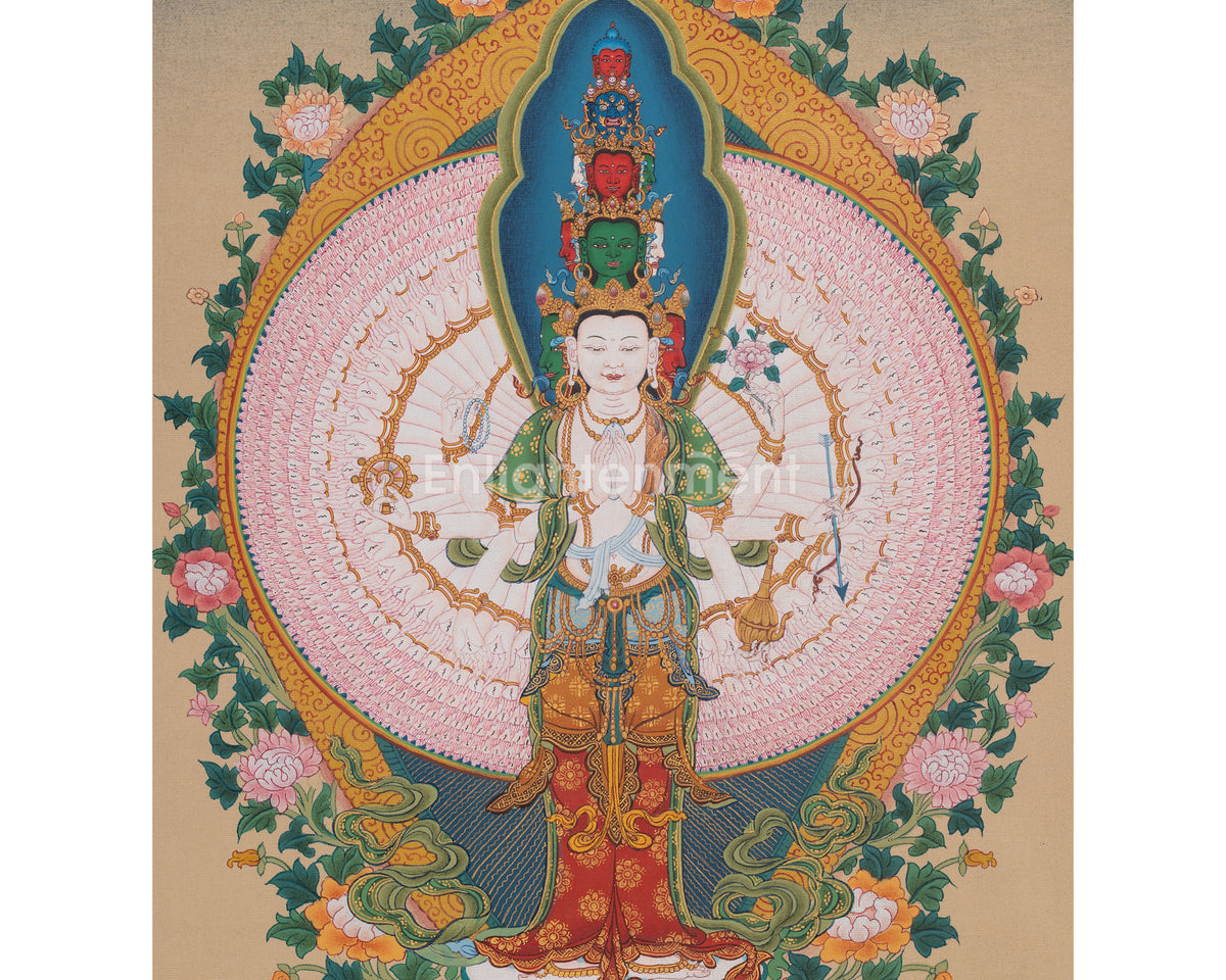 Buddhist 1000 Armed Chenrezig Thangka | Infinite Compassion Deity