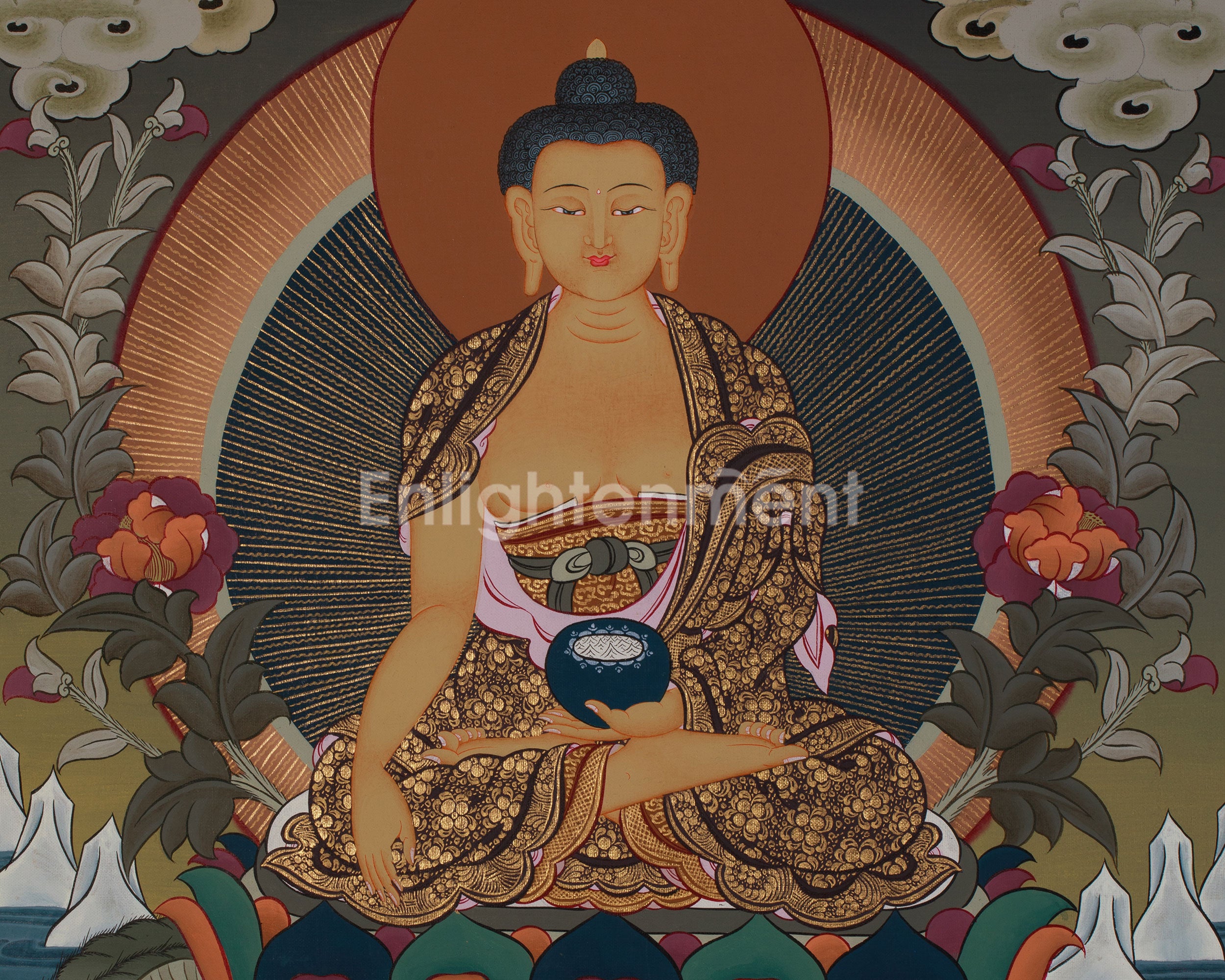 Gautama Buddha Thangka | Original Handpainted Buddhist Art | Wall Hanging For Peace | Canvas Art For Meditation And Yoga