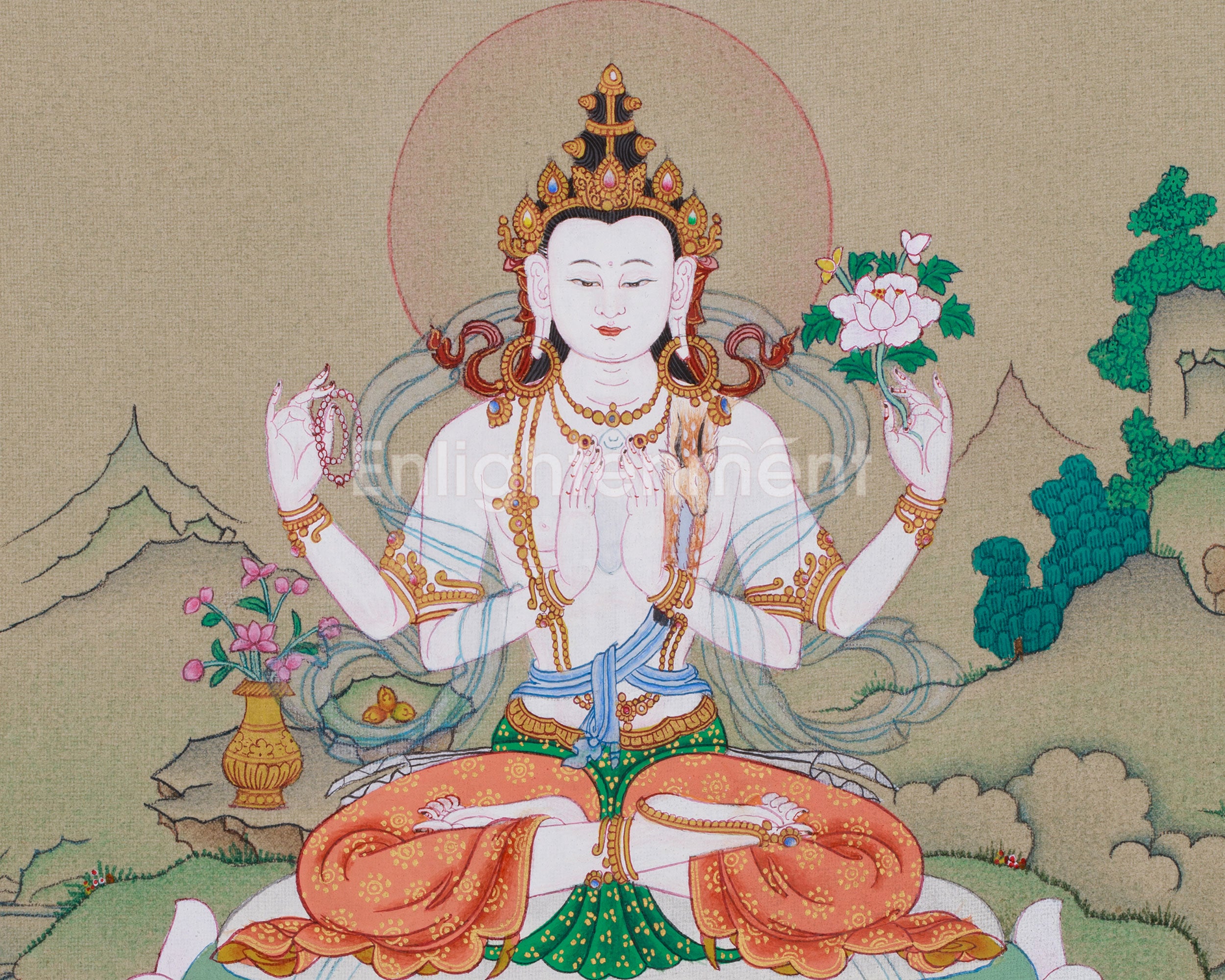 Divine Four-Armed Chenrezig Thangka | A Sacred Symbol of Compassion