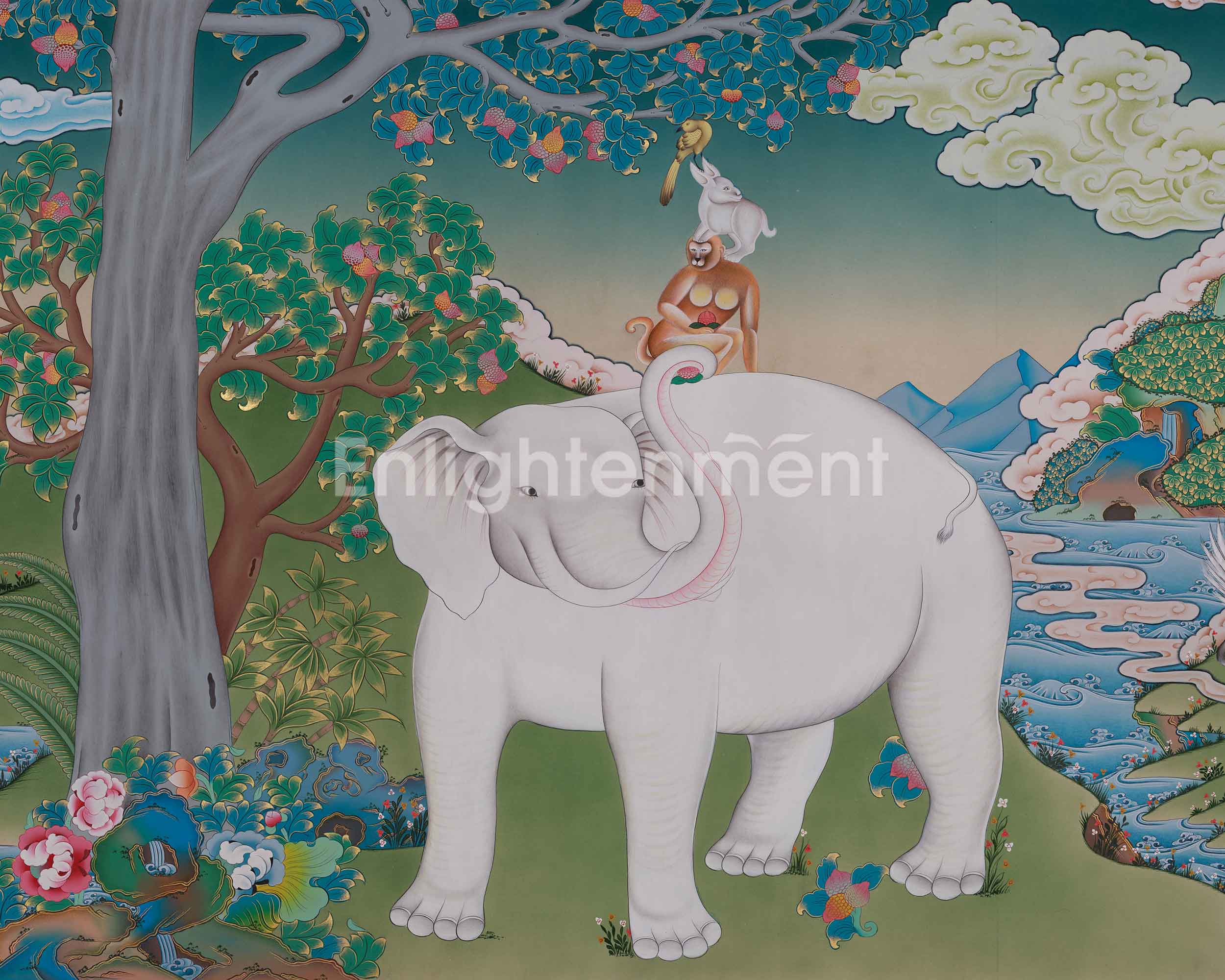 Himalayan Art of Four Harmonious Friends | Symbolized Harmony, Compassion, and Friendship