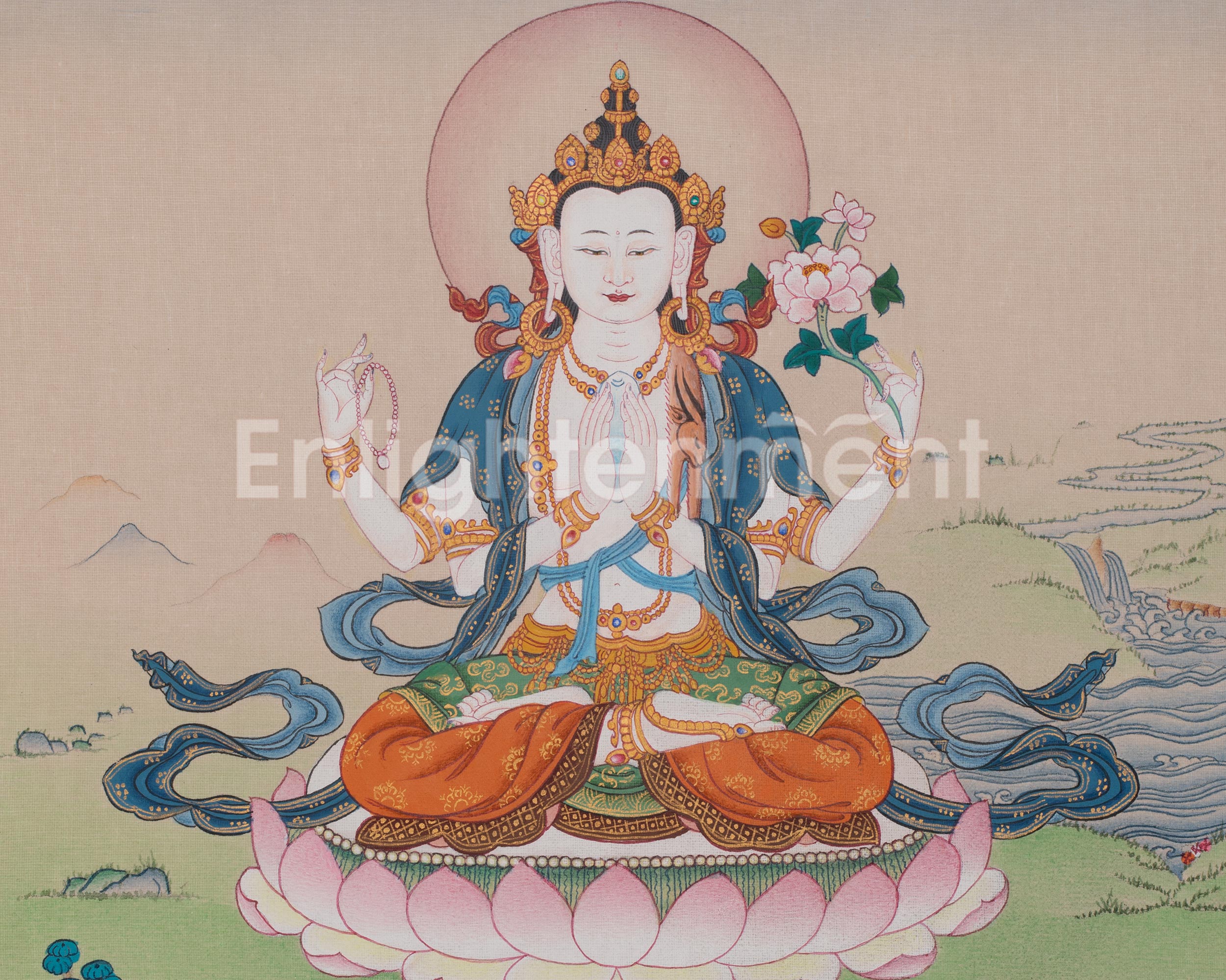 Chenrezig Buddhist Thangka | Bodhisattva of Compassion | Avalokiteshvara Art