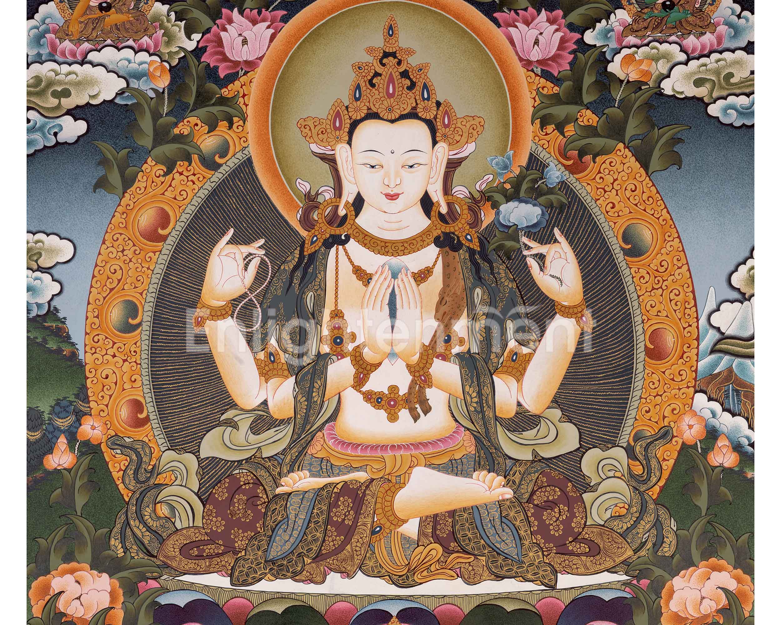 Bodhisattva Four-Armed Chenrezig Thangka | Embodying the Compassion of Avalokiteshvara