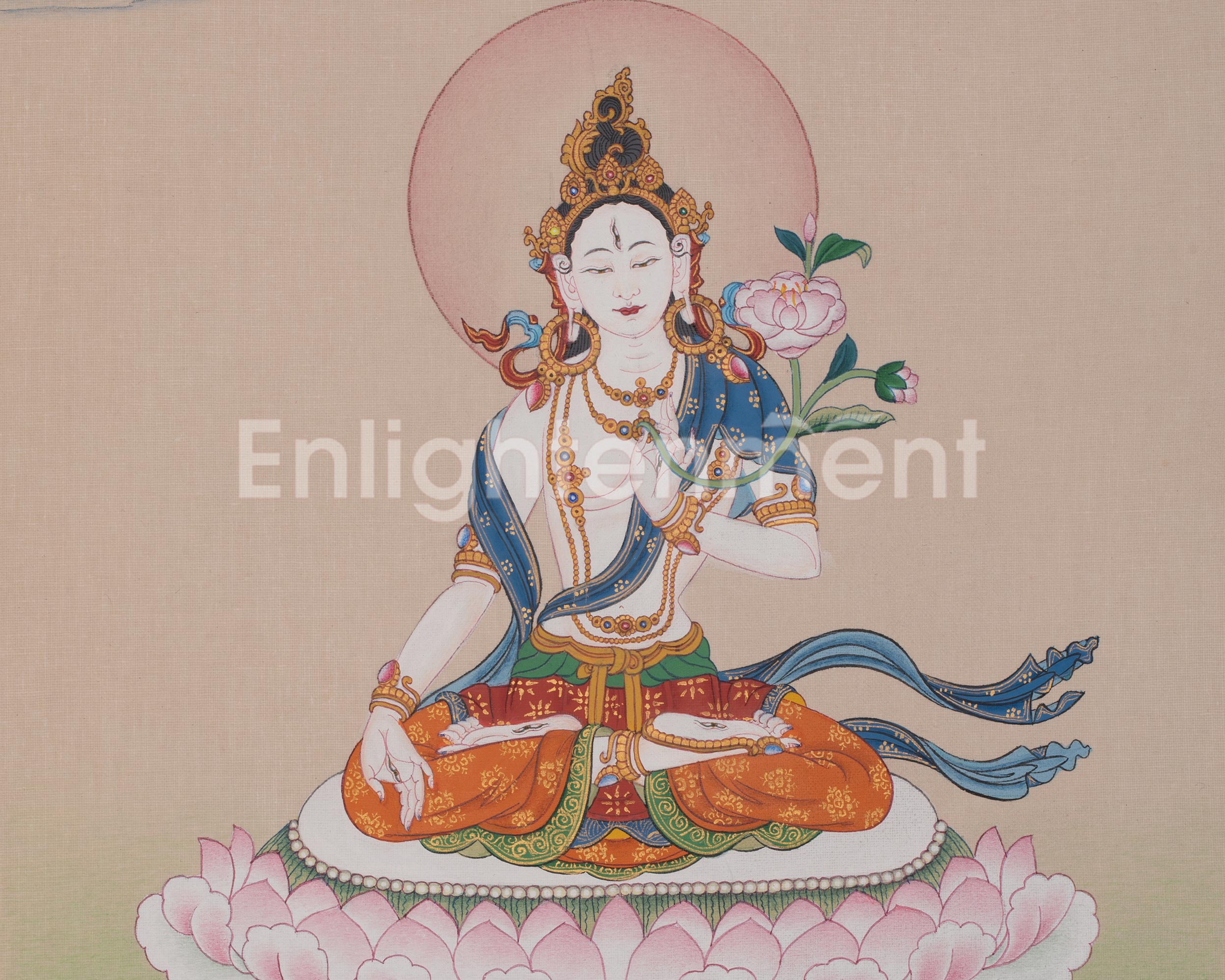 Healing Deity White Tara Art | Tibetan Compassion Artwork | Traditional Thangka
