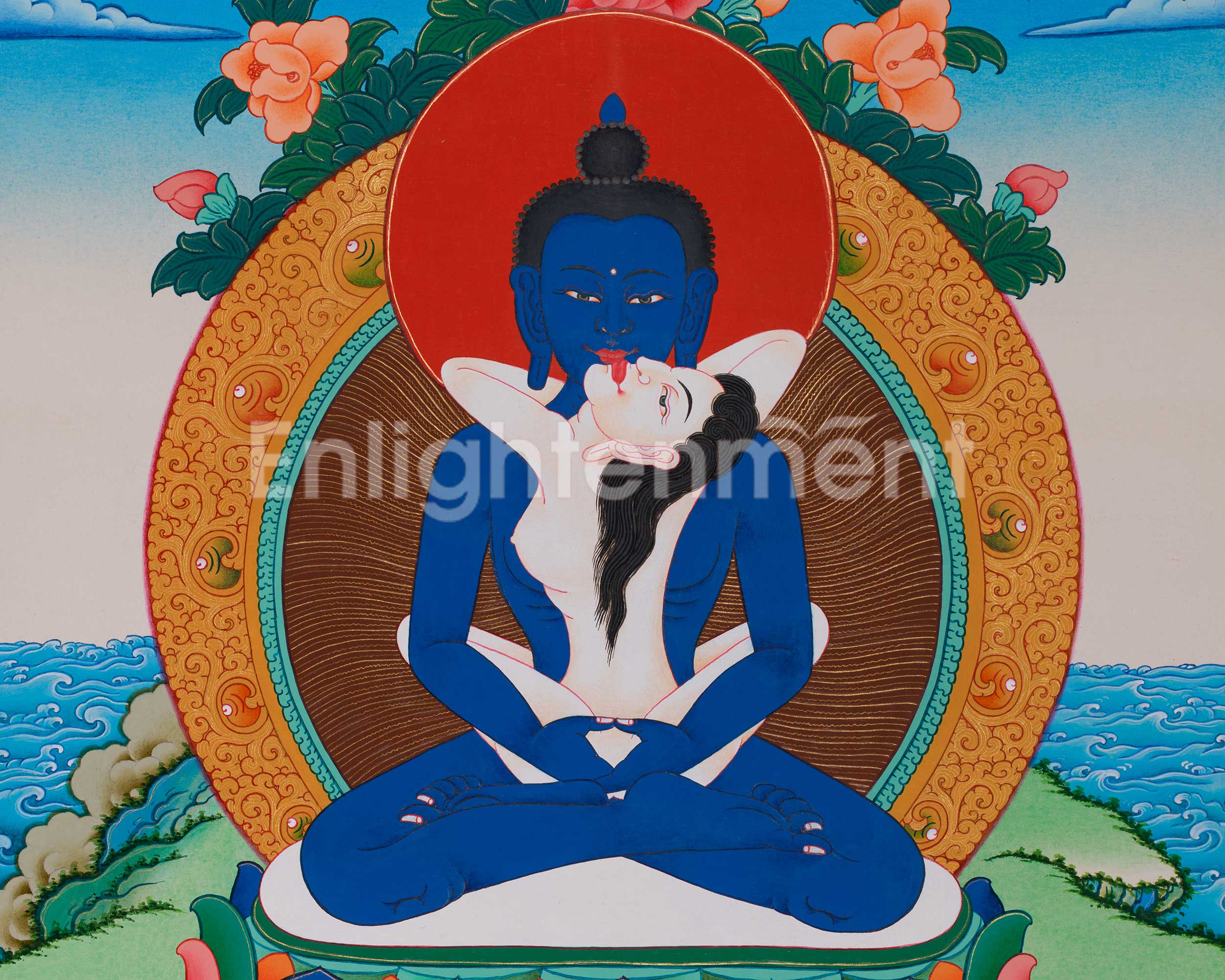 Hand-Painted Primordial Buddha Samantabhadra with Consort | Traditional Artwork