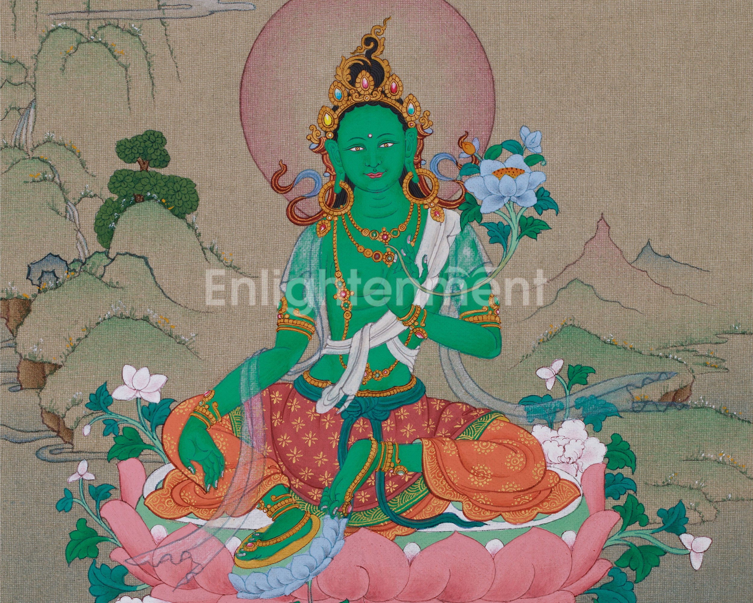 Original Hand-Painted Mother of Liberation, Green Tara Art | Compassionate Protector
