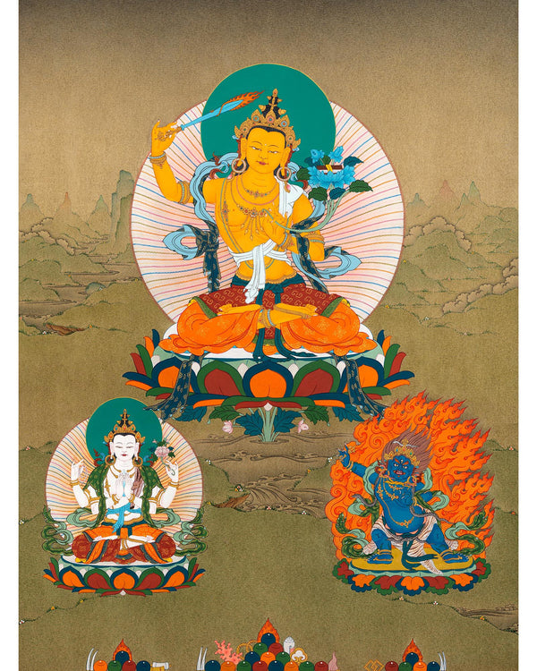 Manjushree Thangka | Manjushri With Others | Tibetan Thangka Painting