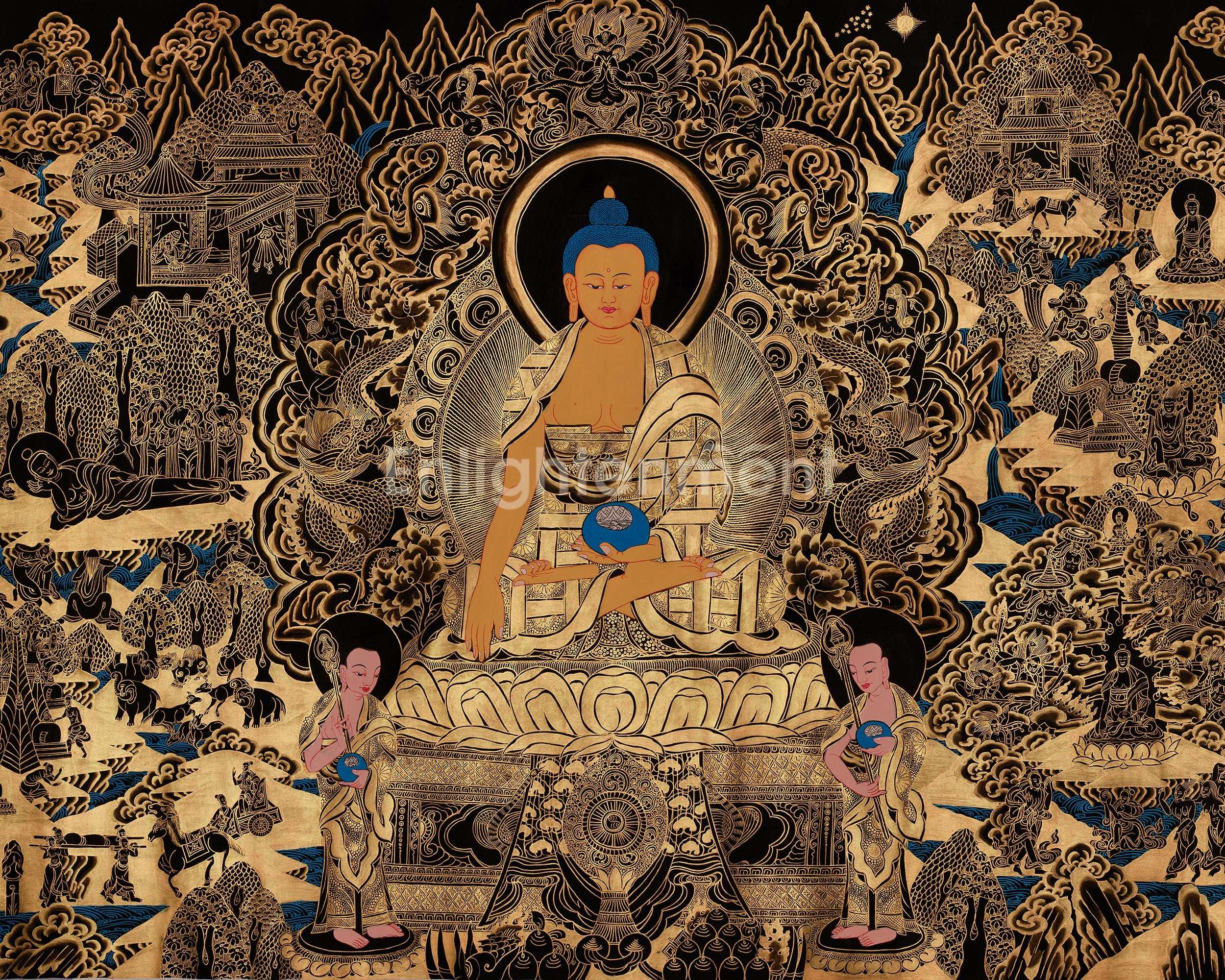 Buddha’s Life Story Thangka | A Timeless Representation of Spiritual Transformation