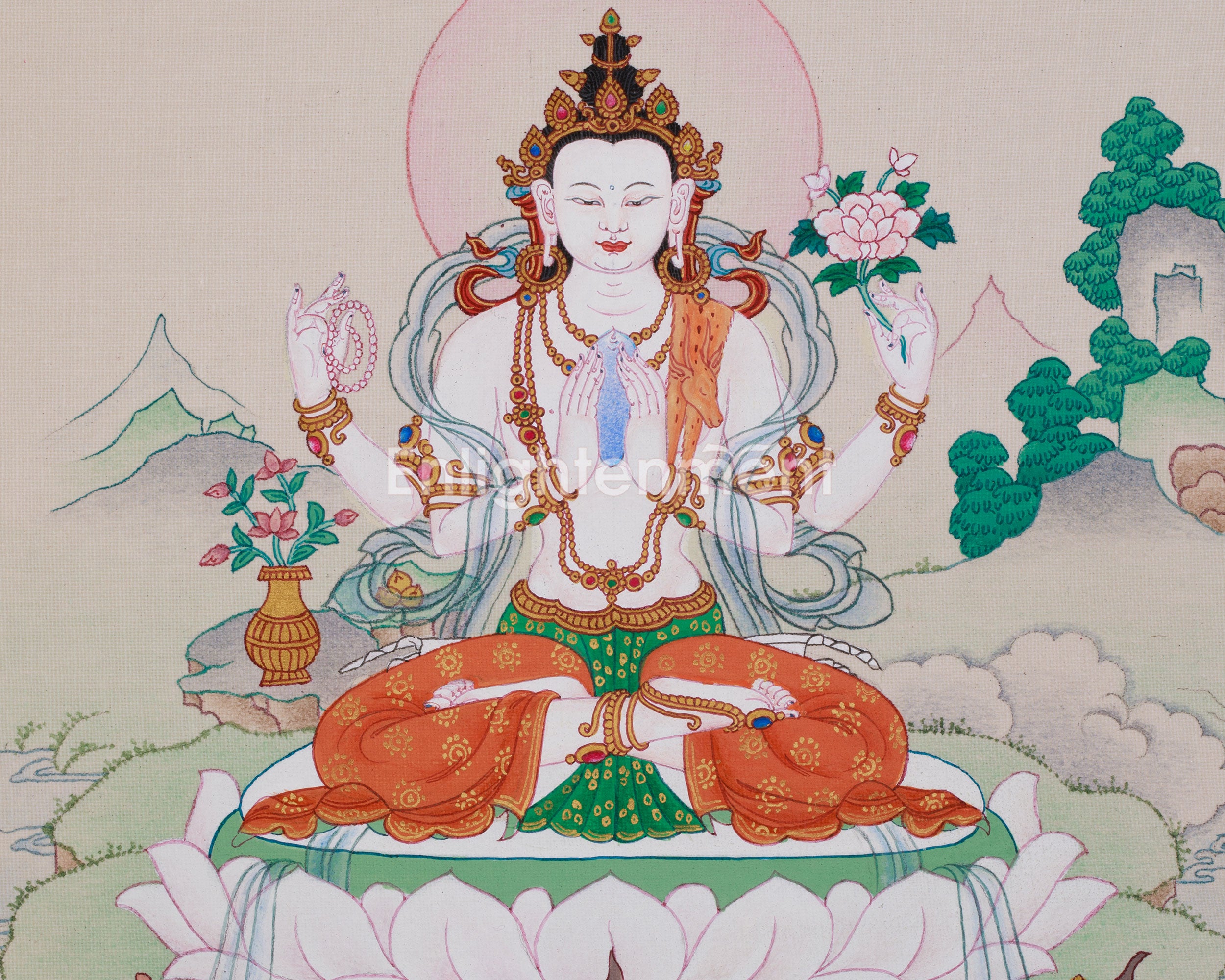 Bodhisattva Avalokiteshvara Artwork | Four Armed Chenrezig | Tibetan Buddhism