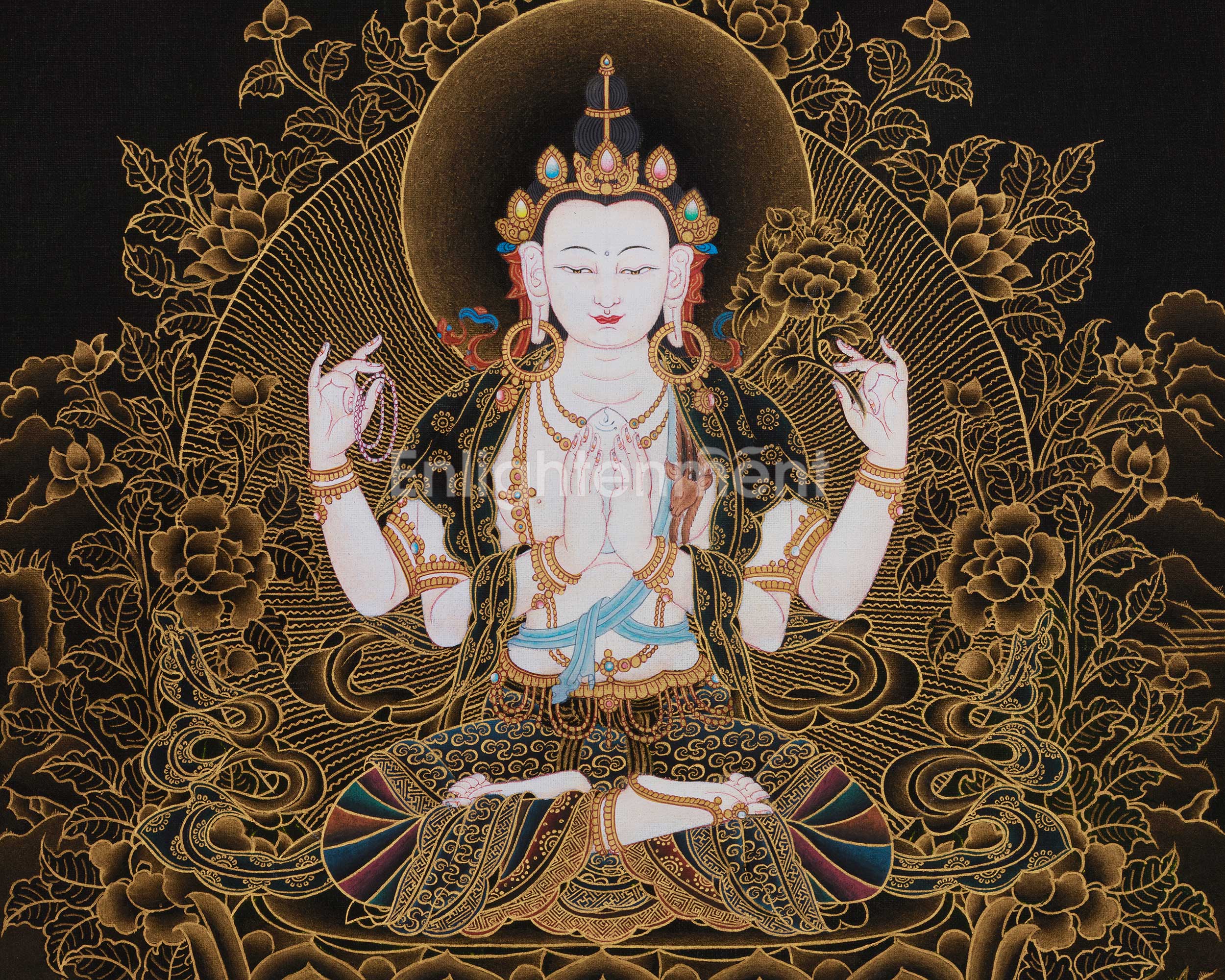 Sacred Thangka Of Chenrezig | Avalokiteshvara Art | Divine Wisdom