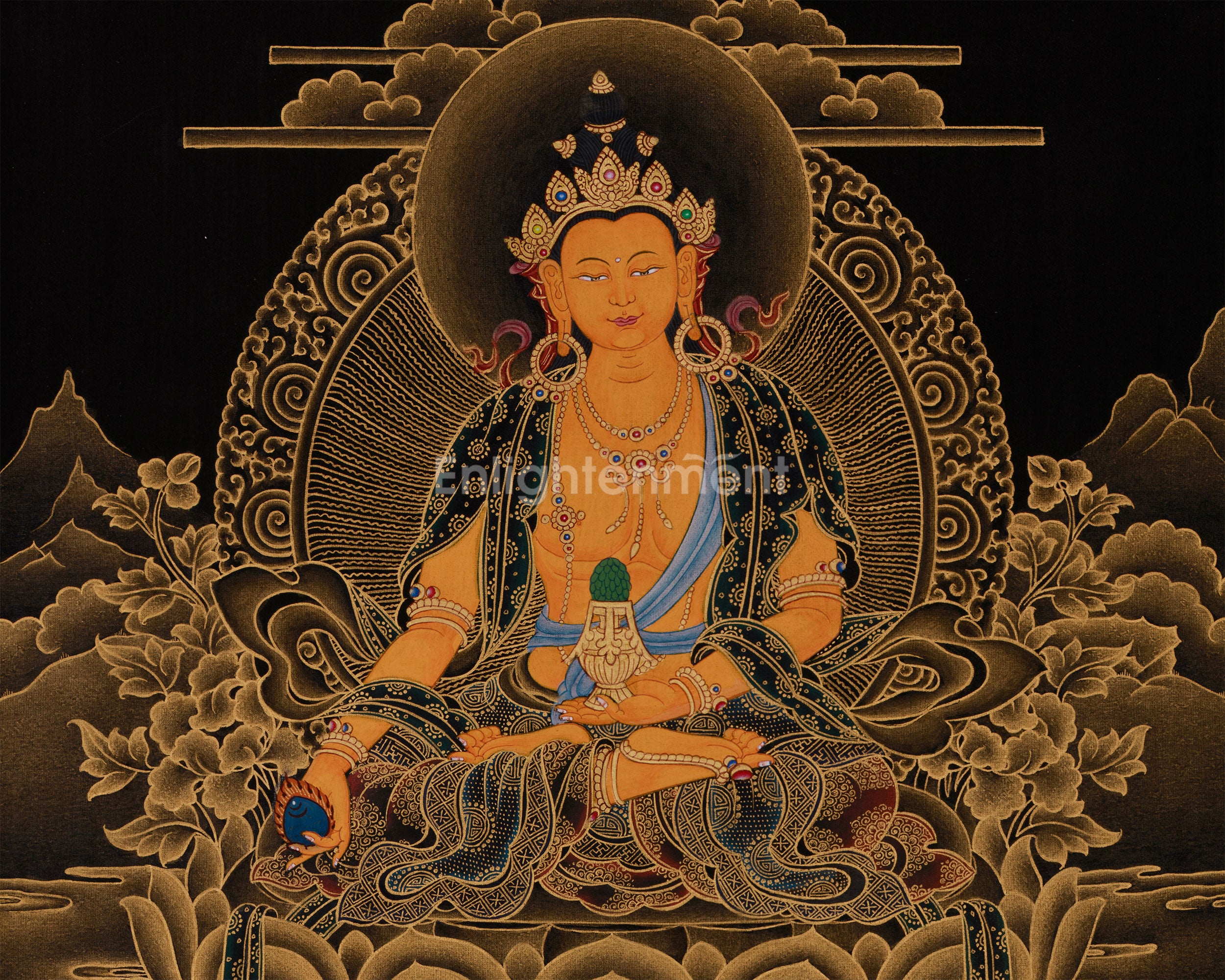 24K Gold Thangka of Kshitigarbha | Symbol of Compassion, Afterlife Guidance & Deep Meditation