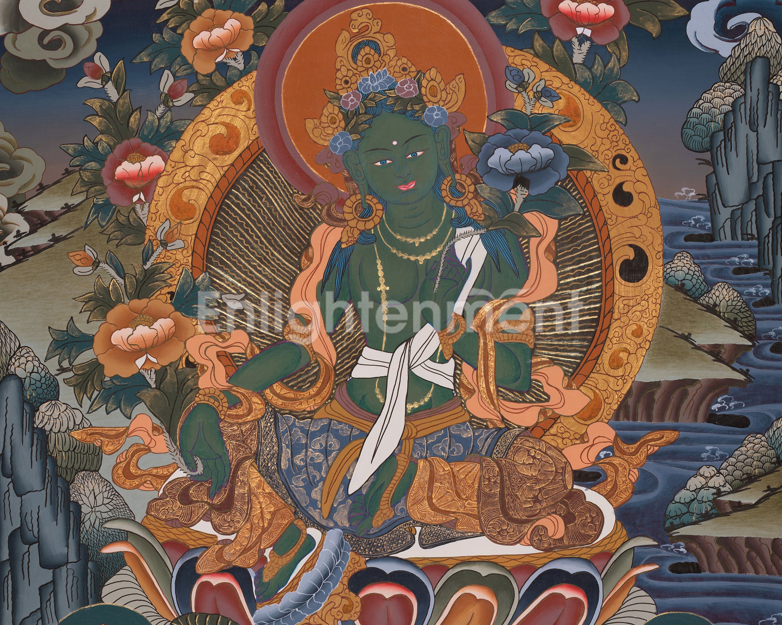 Original Hand-Painted Green Tara Thangka | Traditional Art | Bodhisattva | Compassion, Wisdom and Protection |