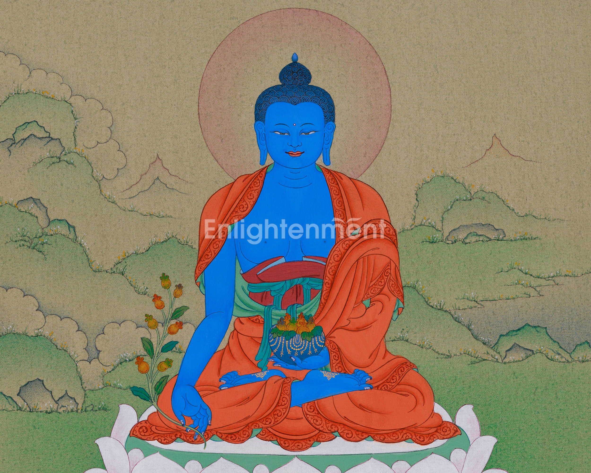 Sacred 33 cm Medicine Buddha Thangka | Buddha of Healing, Protection, and Wellness