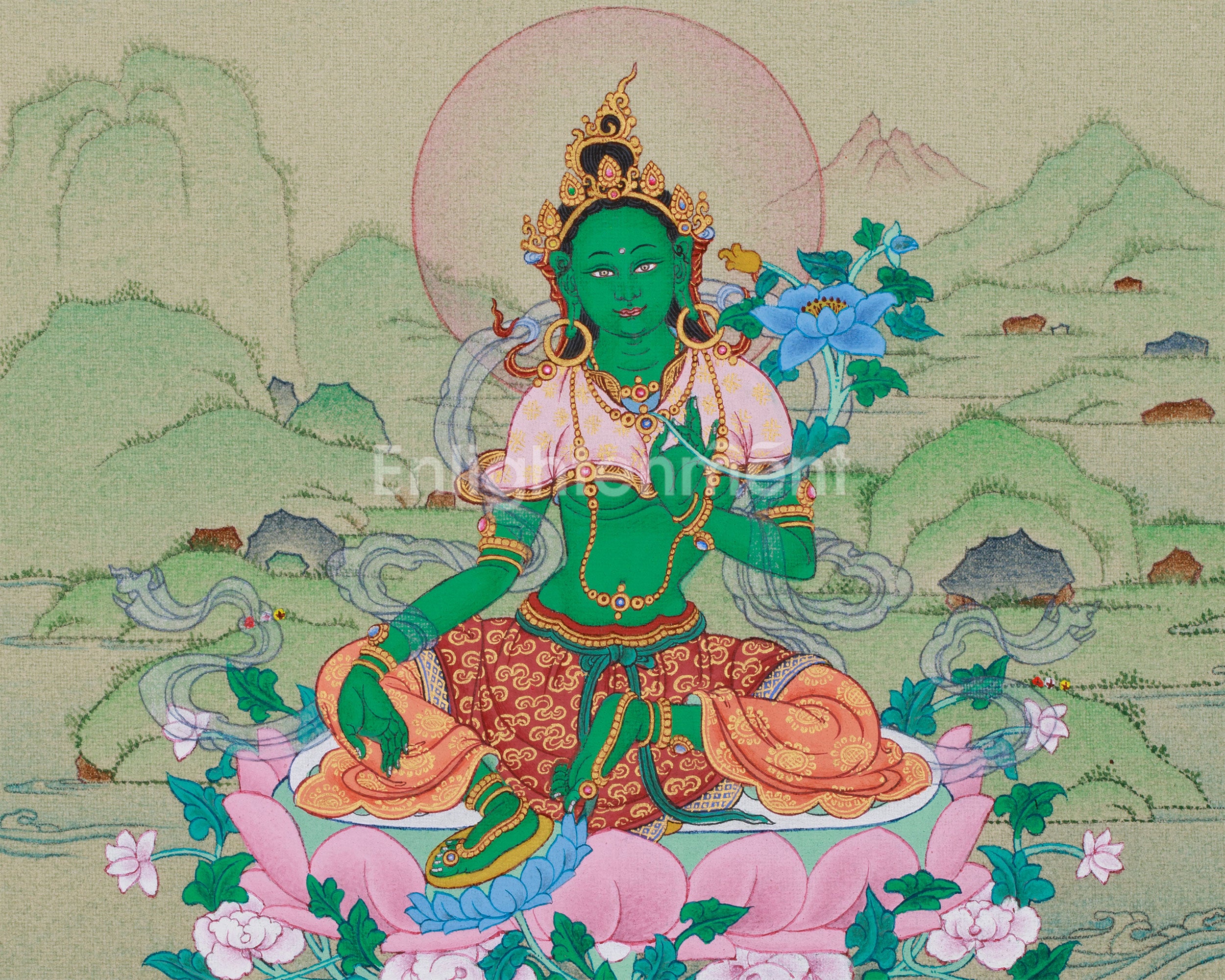 Hand-Painted Small Green Tara Painting | Goddess of Compassion