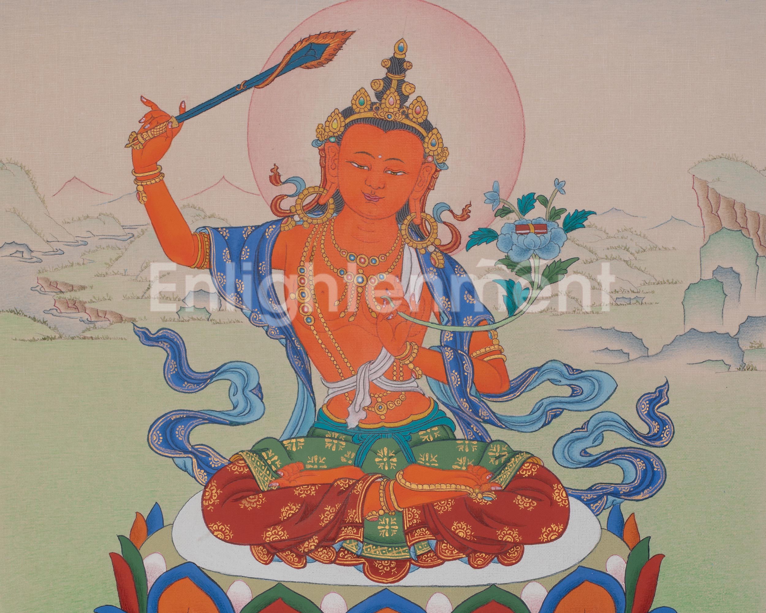 Manjushri Buddhist Art | Bodhisattva Deity | Sacred Artwork | Spiritual Gift