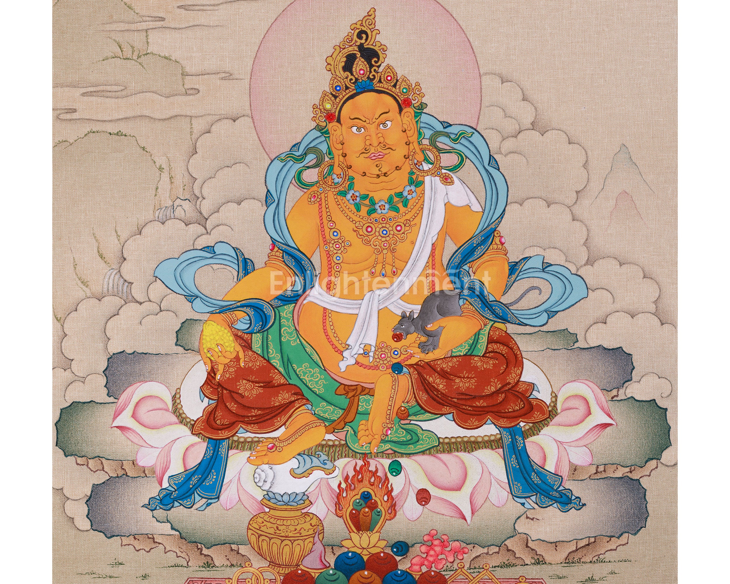 Traditional Thangka of Dzambhala | Buddha of Wealth And Prosperity