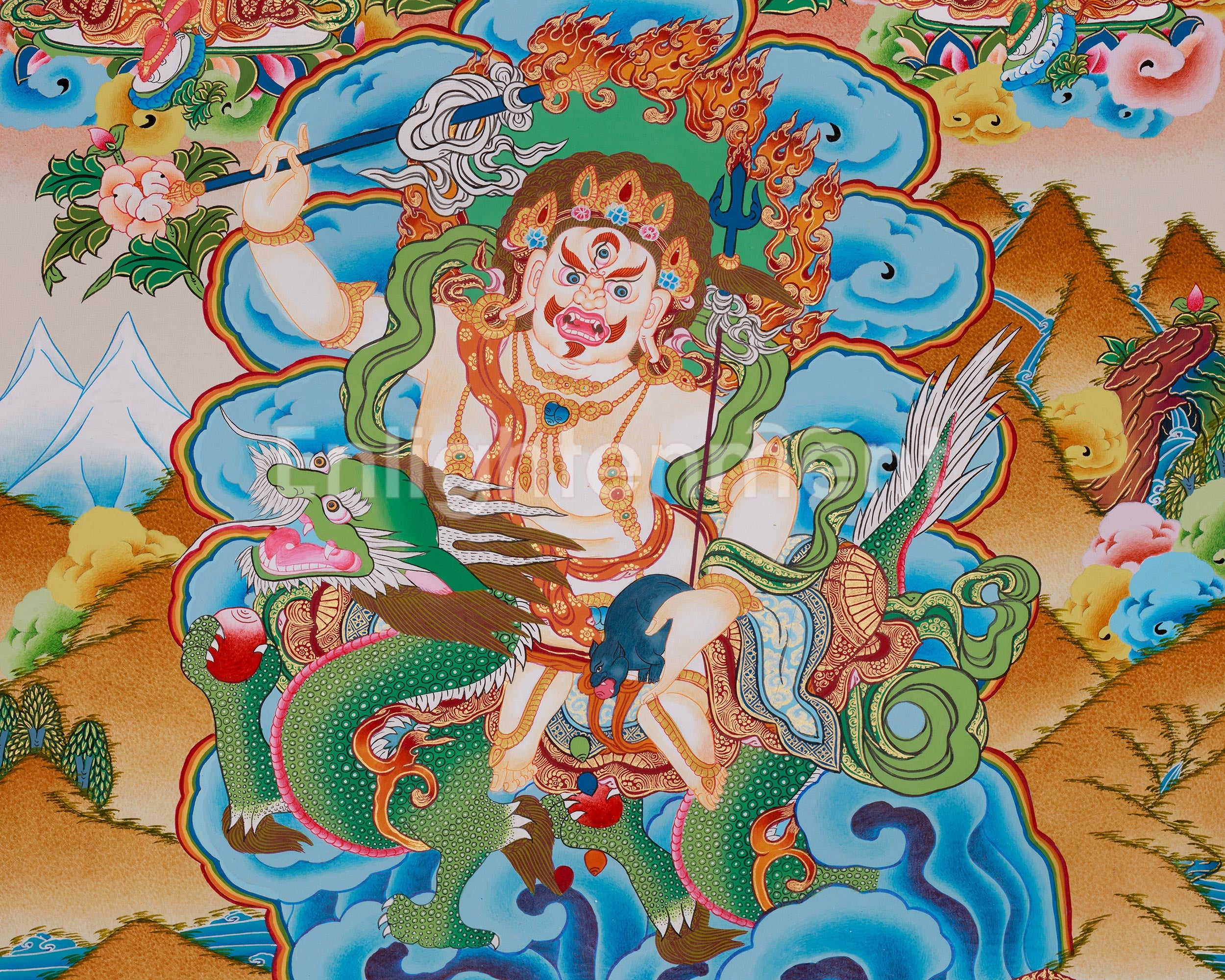 Sacred White Dzambhala Thangka | Himalayan Wealth Deity Artwork
