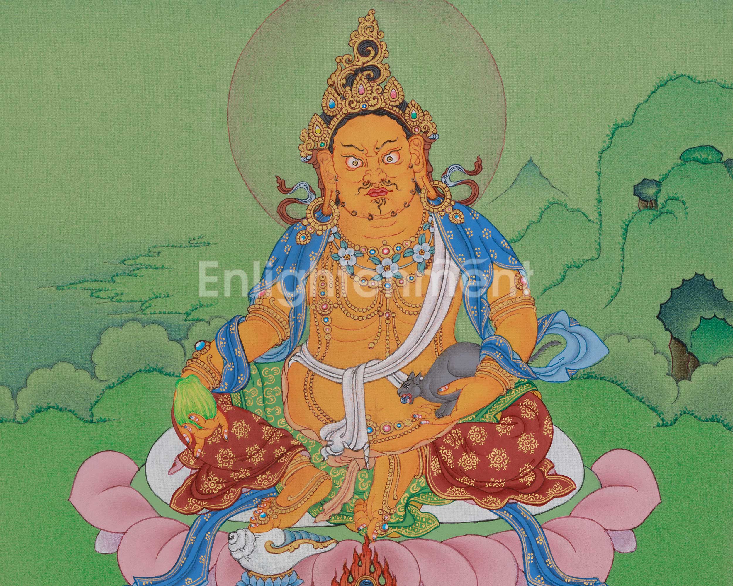 Dzambhala Prosperity Deity Thangka | Symbolizied Wealth and Spiritual Abundance