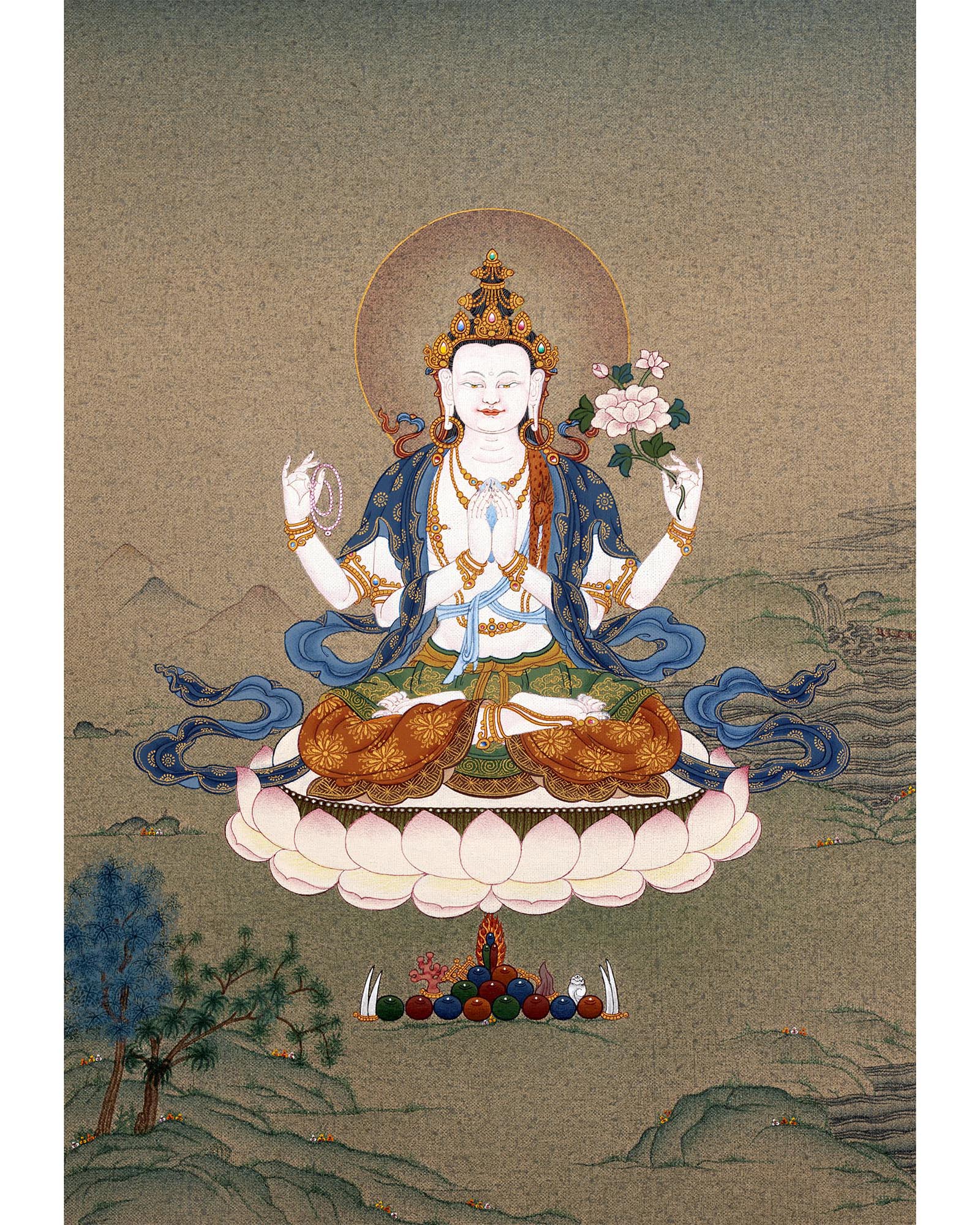 Bodhisattva Chenrezig Thangka | Tibetan Avalokiteshvara Painting