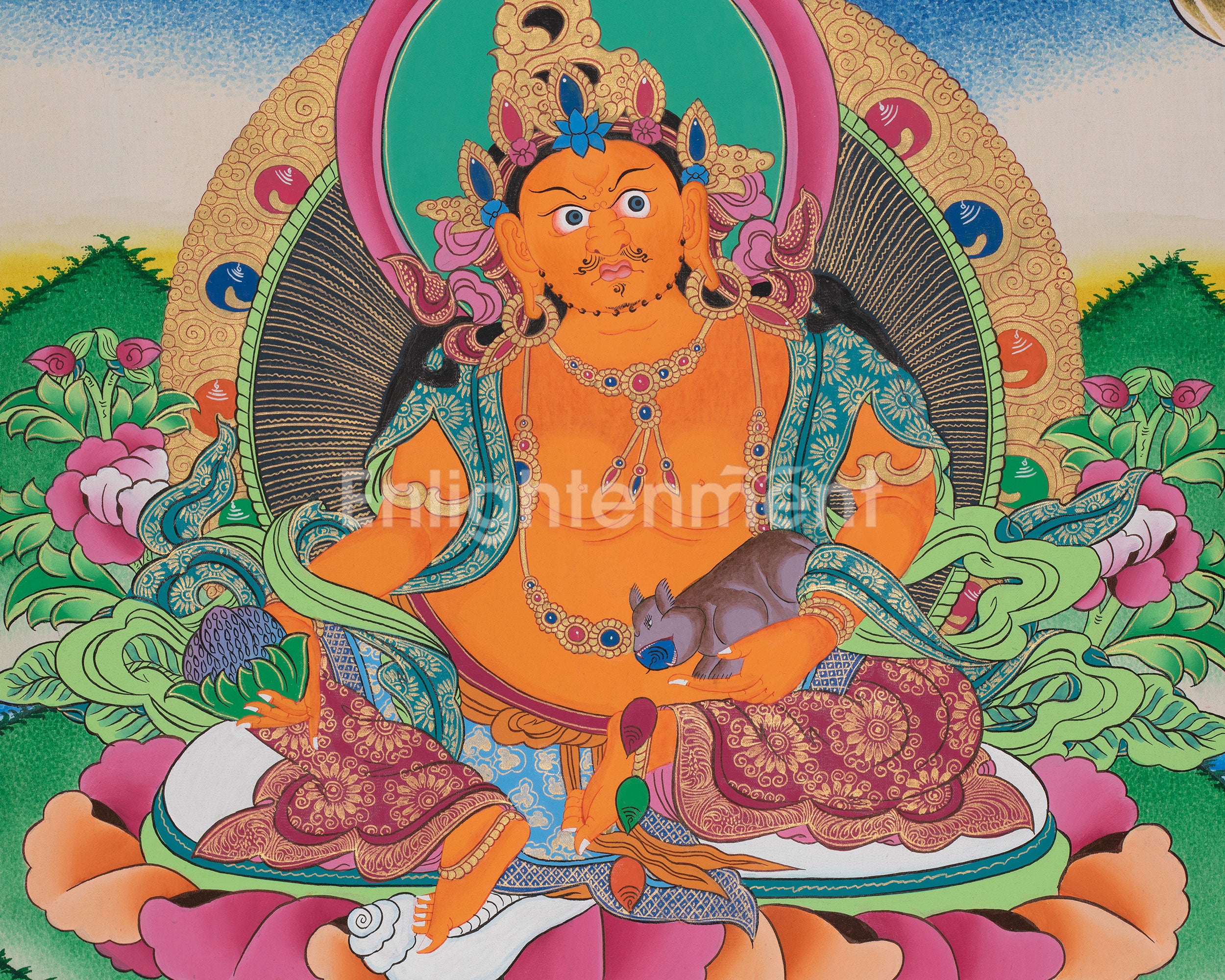Original Hand-Painted Dzambala Thangka | Kubera Wall Decoration Thangka