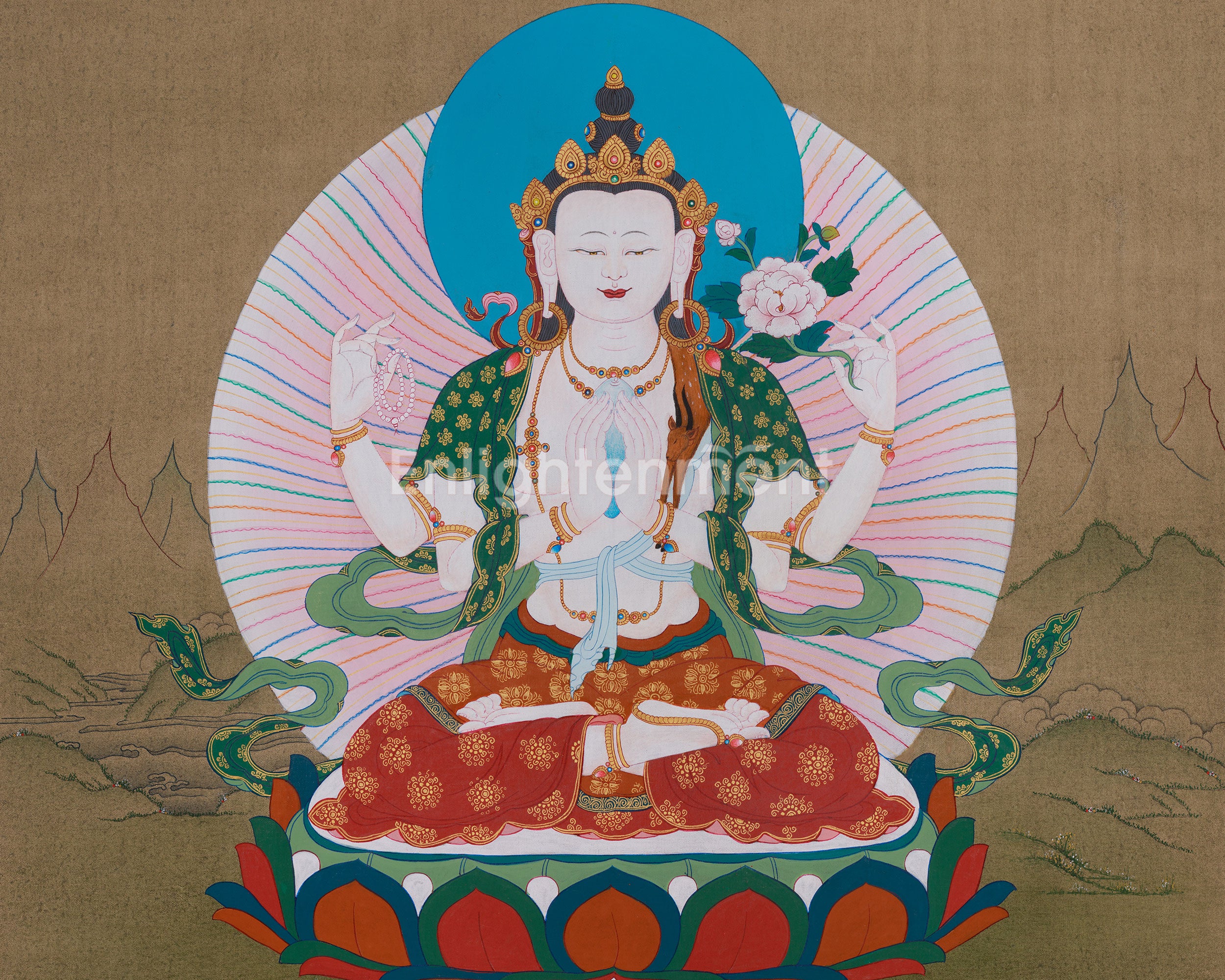 Divine Four-Armed Chenrezig Thangka | A Sacred Thangka of Compassion