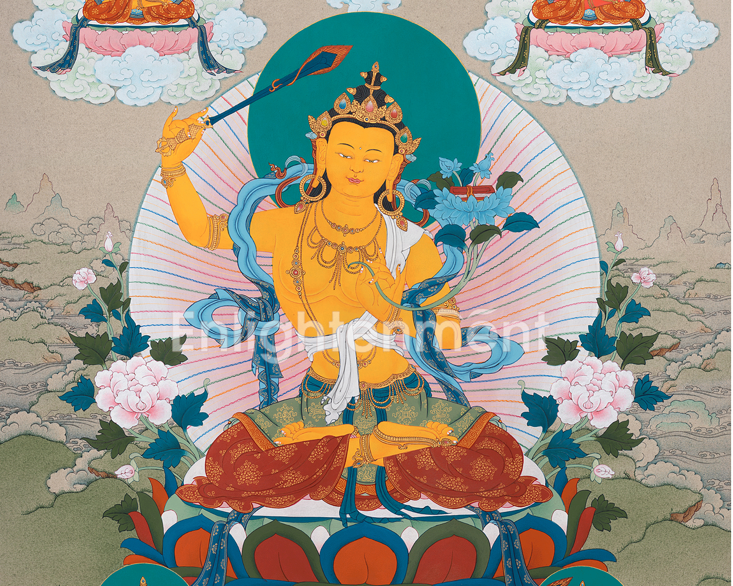 Divine 5 Manjushri Thangka | Tibetan Buddhist Art Featuring Prajnaparamita