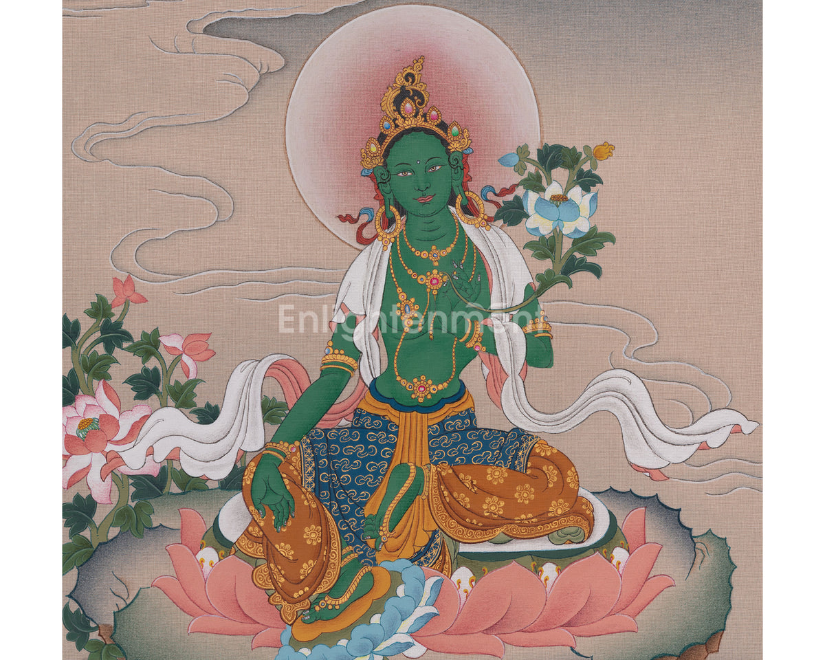 Green Tara Himalayan Thangka Art | Swift Protection Deity | Jangku Drolma