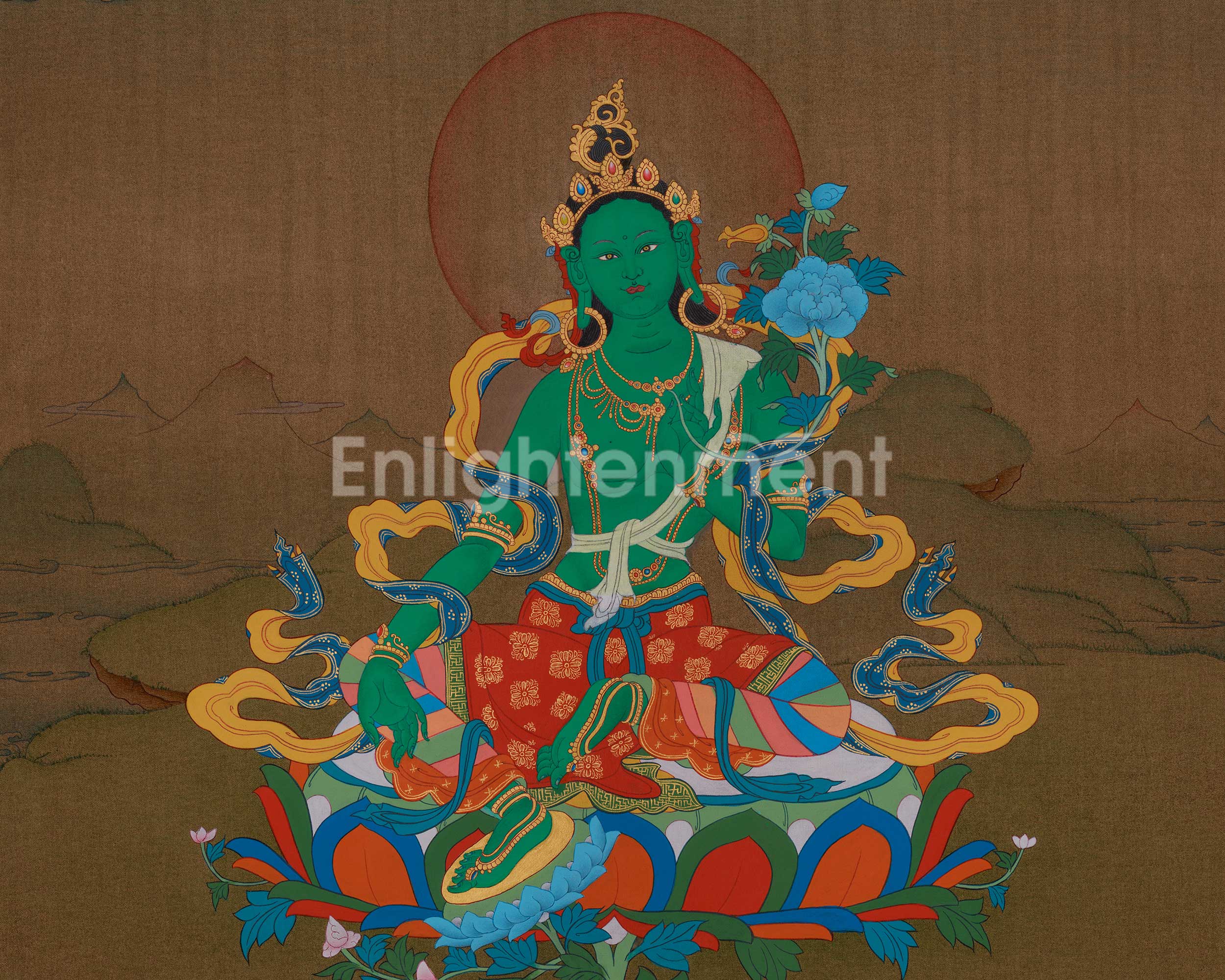 Spiritual Shyama Tara Thangka | Goddess Green Tara Artwork | Protection Deity