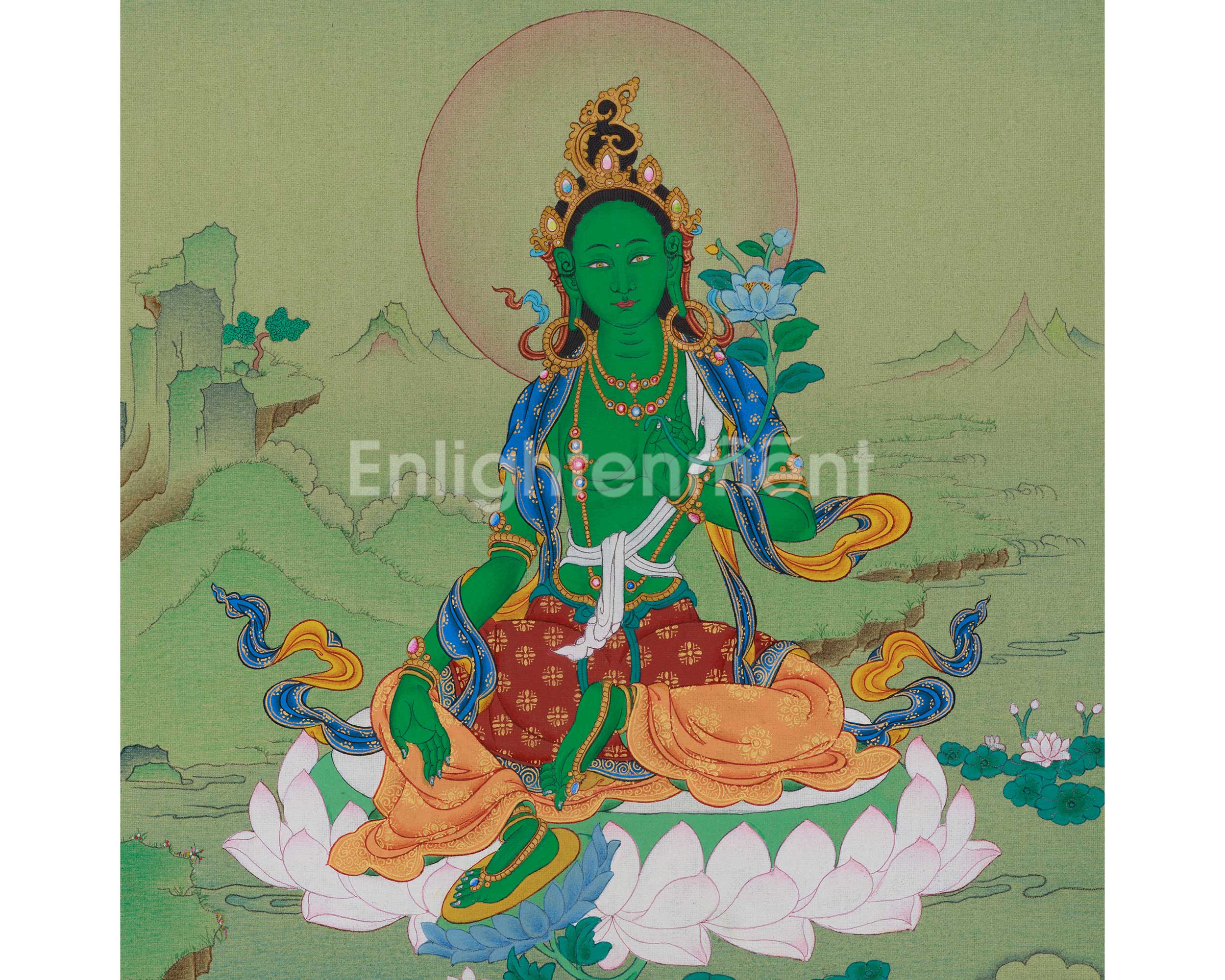 Deity of Compassion Green Tara Thangka | Divine Feminine Artwork