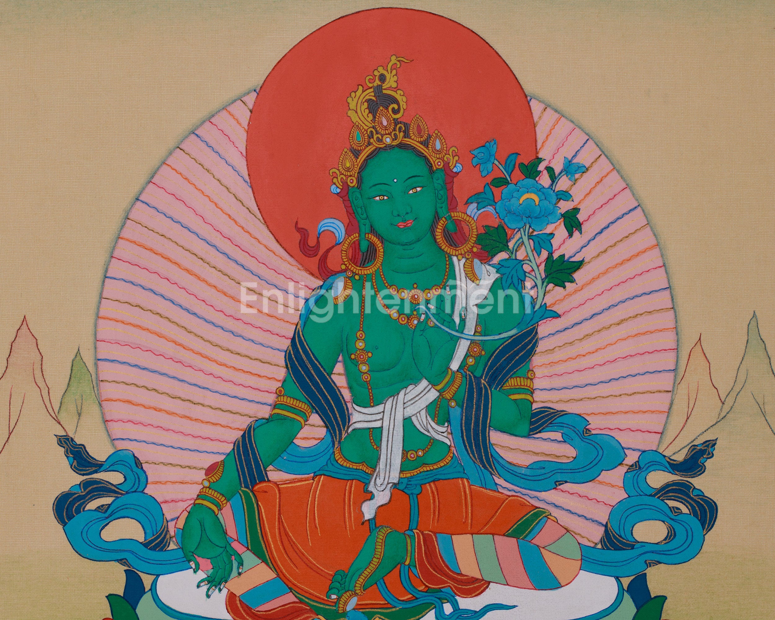 Green Tara Deity Art | Goddess of Compassion, Healing, and Protection | In BROCADE