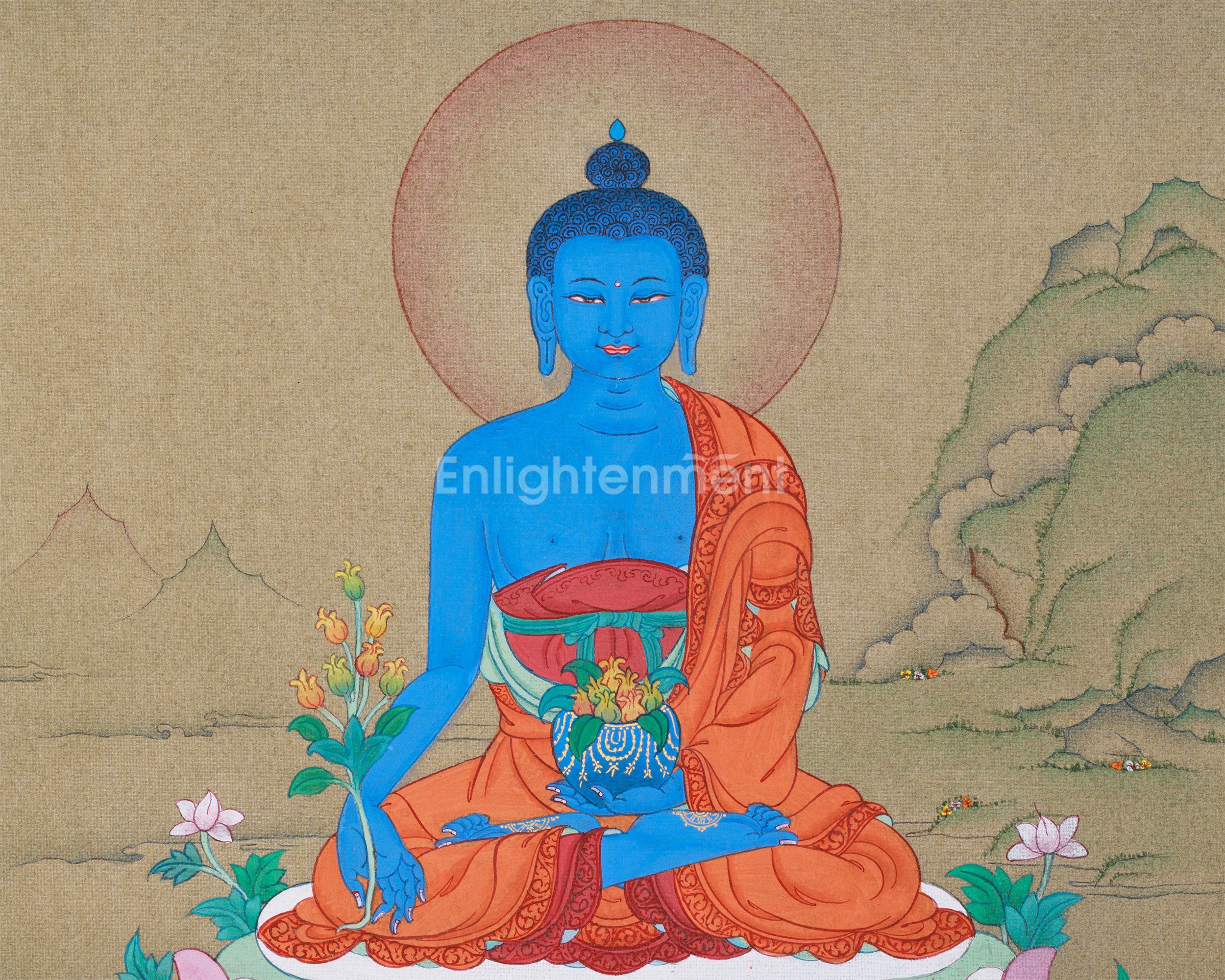 Bhaisajyaguru’s Blessing | Medicine Buddha Thangka for Meditation & Balance