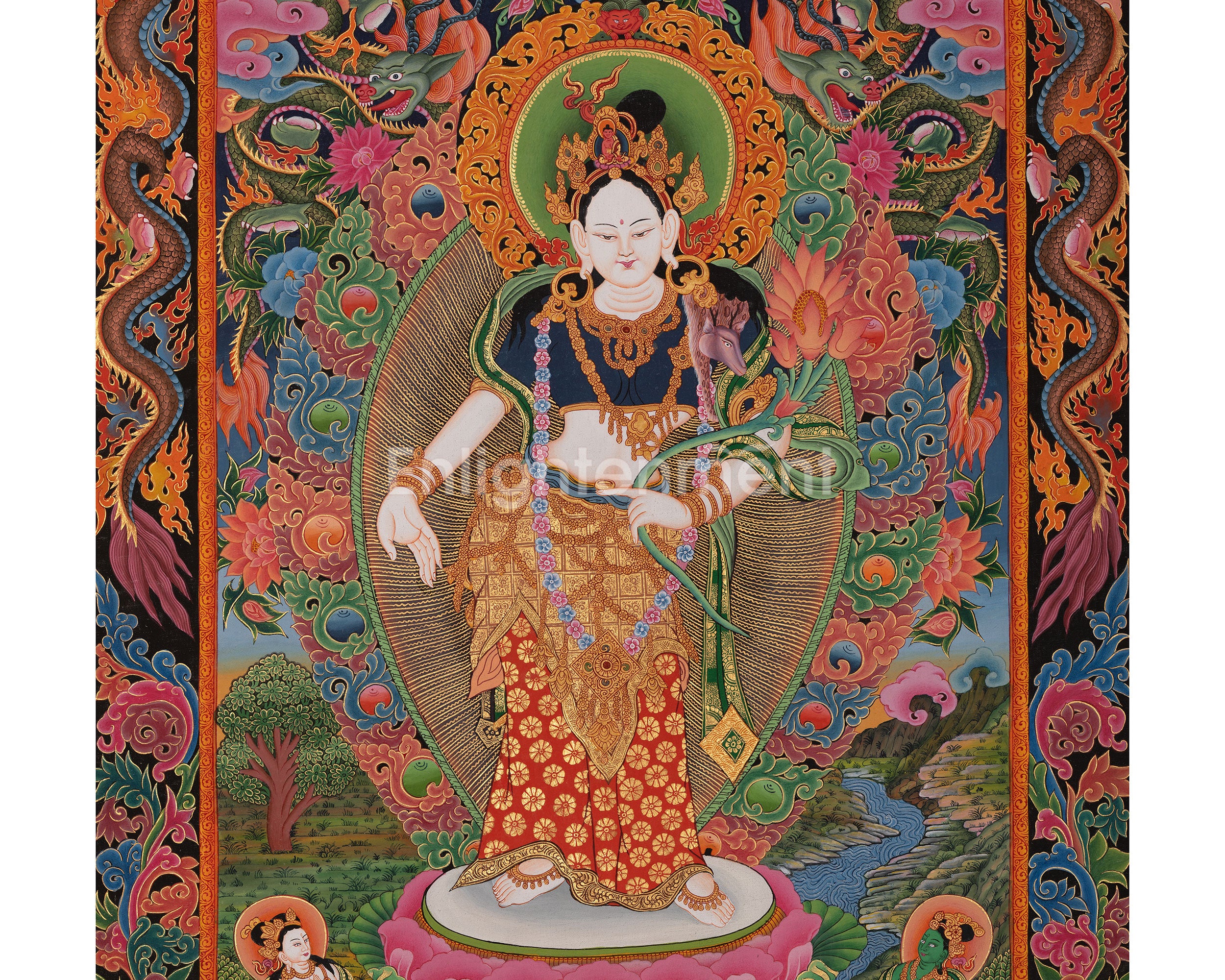 Newari Padmapani Lokeshvara | Rare Genuine Hand Painted Paubha Art